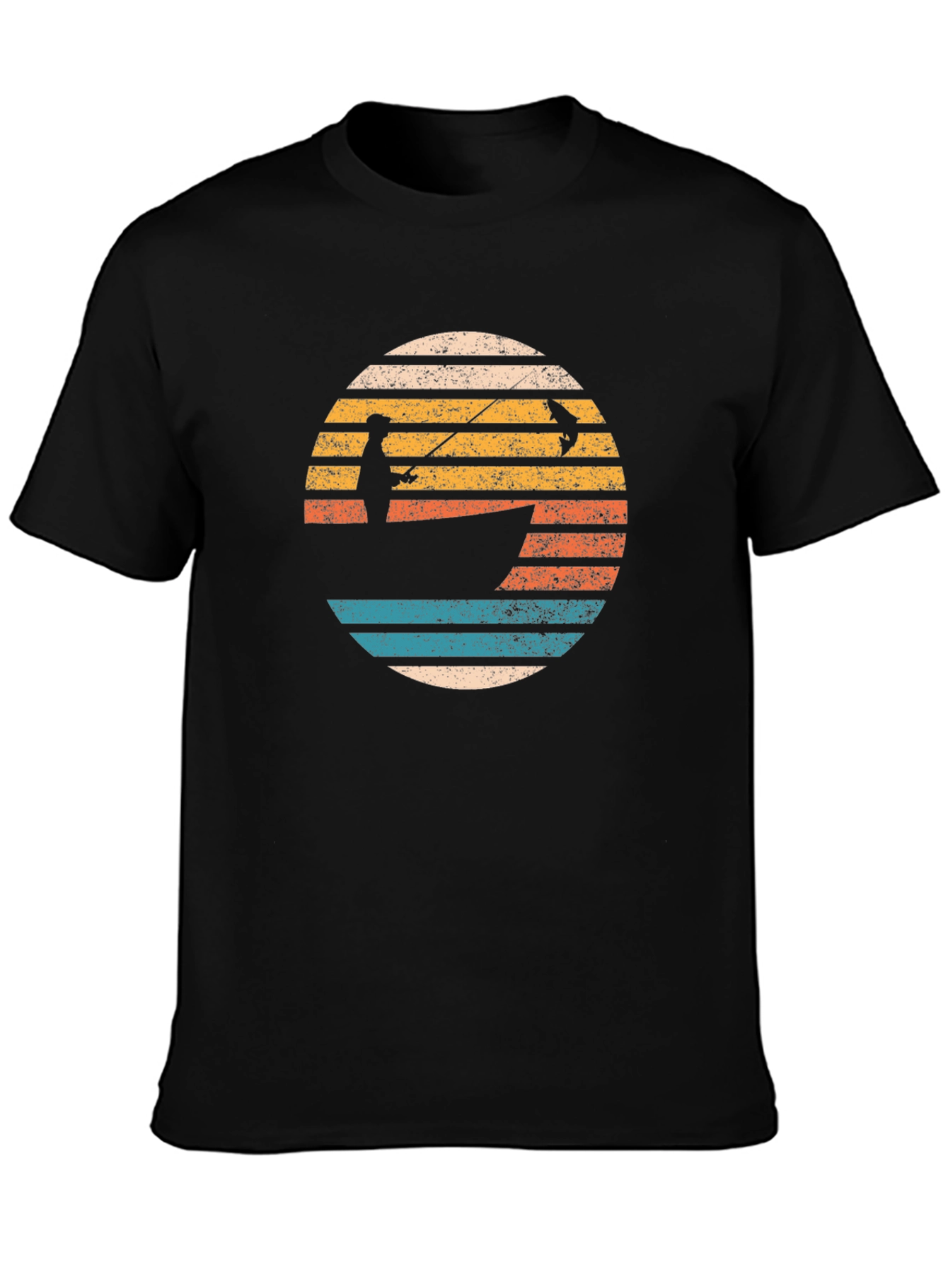 Black Retro Fishing T-Shirt - Fisherman Sunset Tee view 3