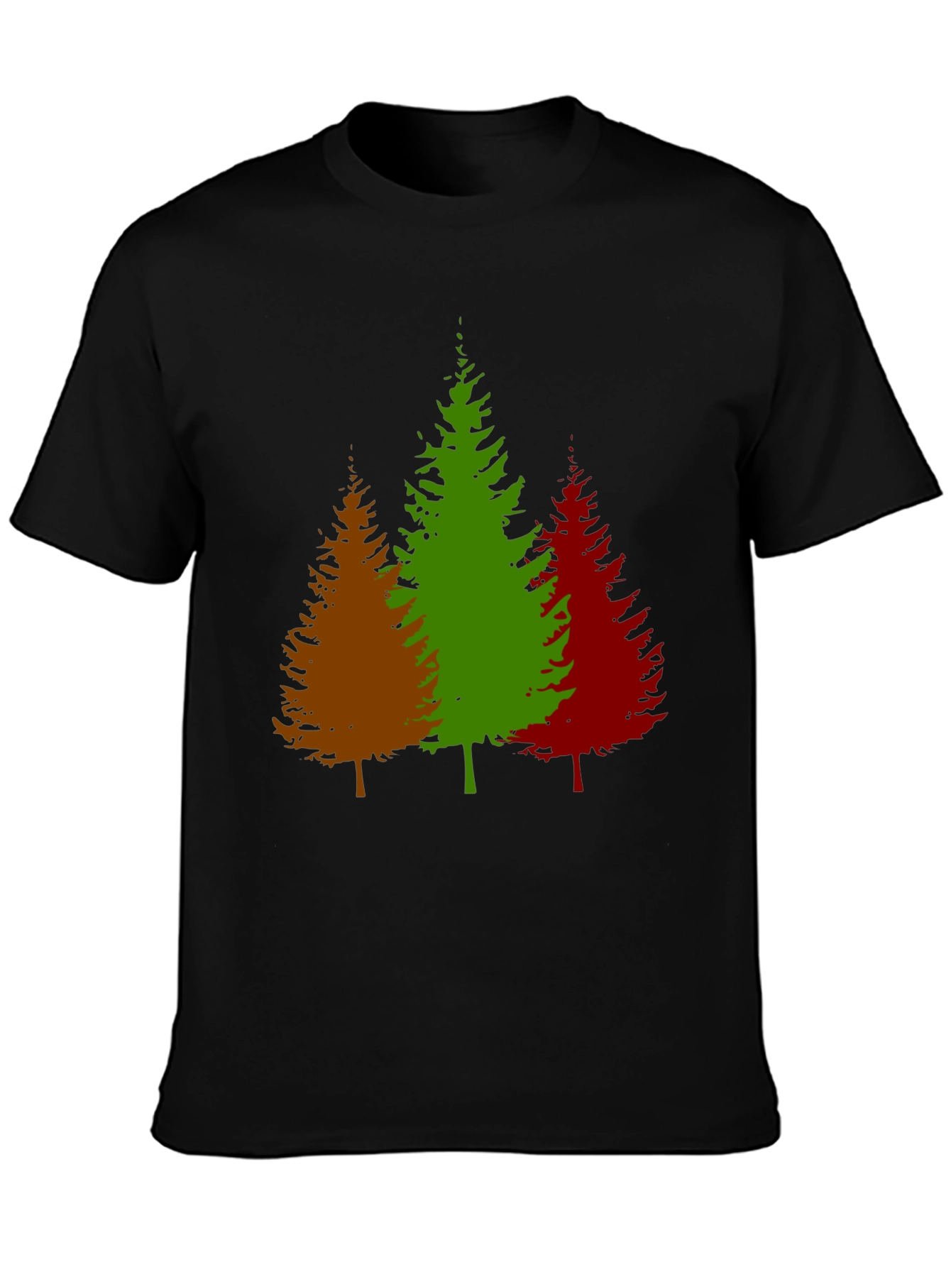 Black Colorful Evergreen Tree Graphic T-Shirt view 3