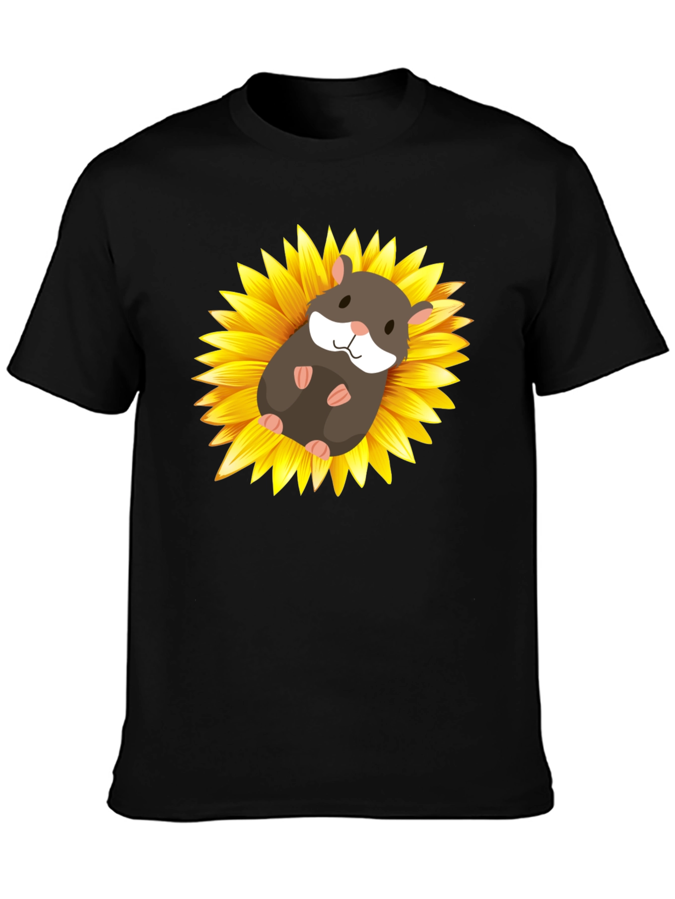 Black Hamster Sunflower Graphic T-Shirt view 3