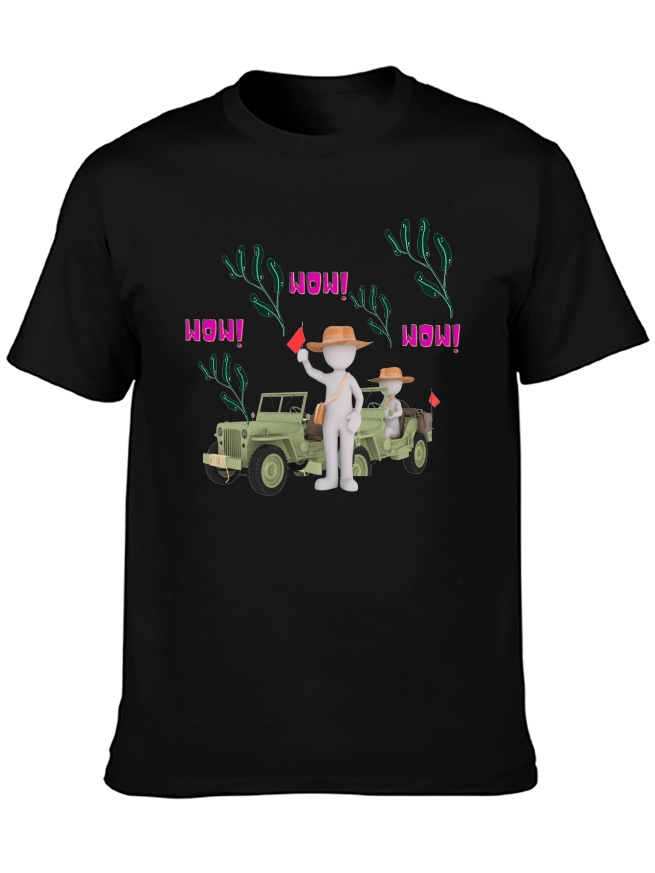 Black Cartoon Style Jeep Adventure Black T-Shirt view 3