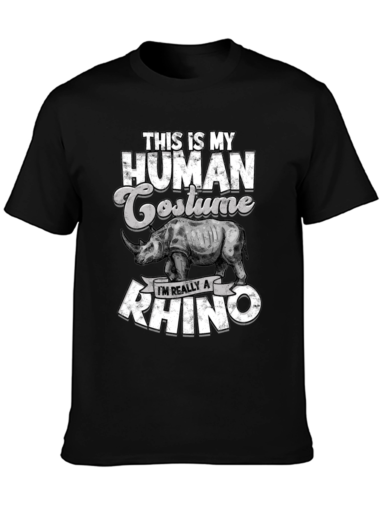 Black Funny Rhino Costume T-Shirt view 3