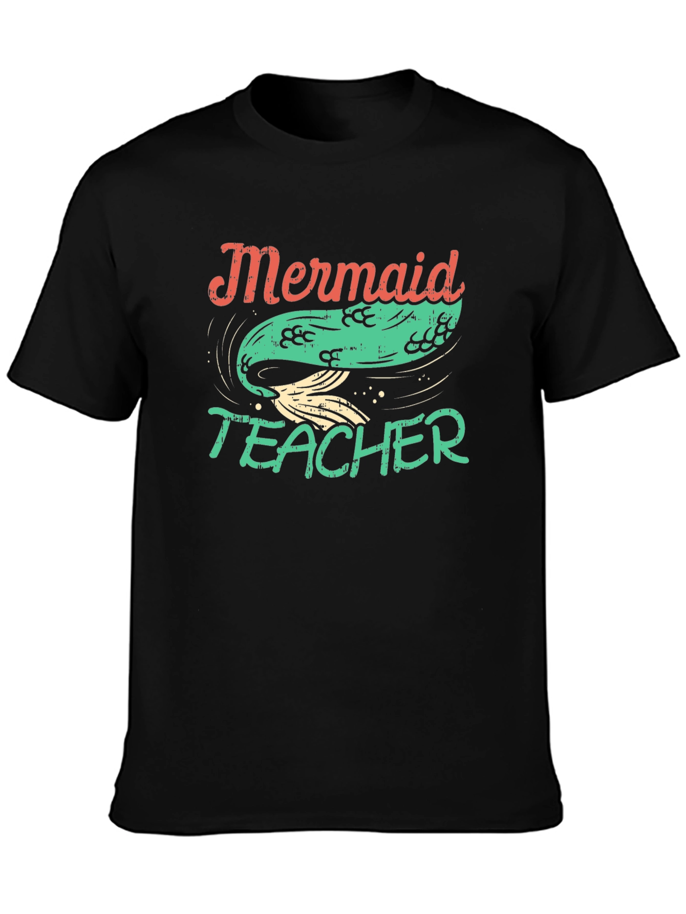 Black Mermaid Teacher Graphic Tee - Black Cotton T-Shirt view 3