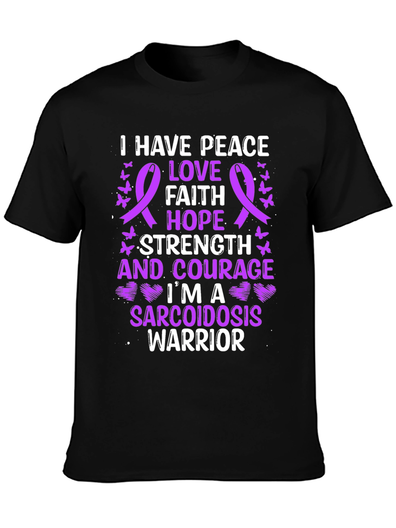 Black Sarcoidosis Warrior Awareness Ribbon Graphic T-Shirt view 3