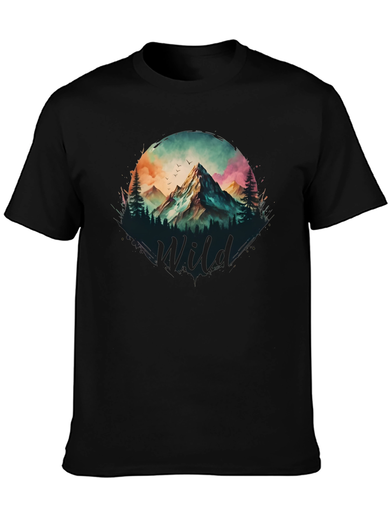 Black Wild Mountain Scene Graphic T-Shirt view 3