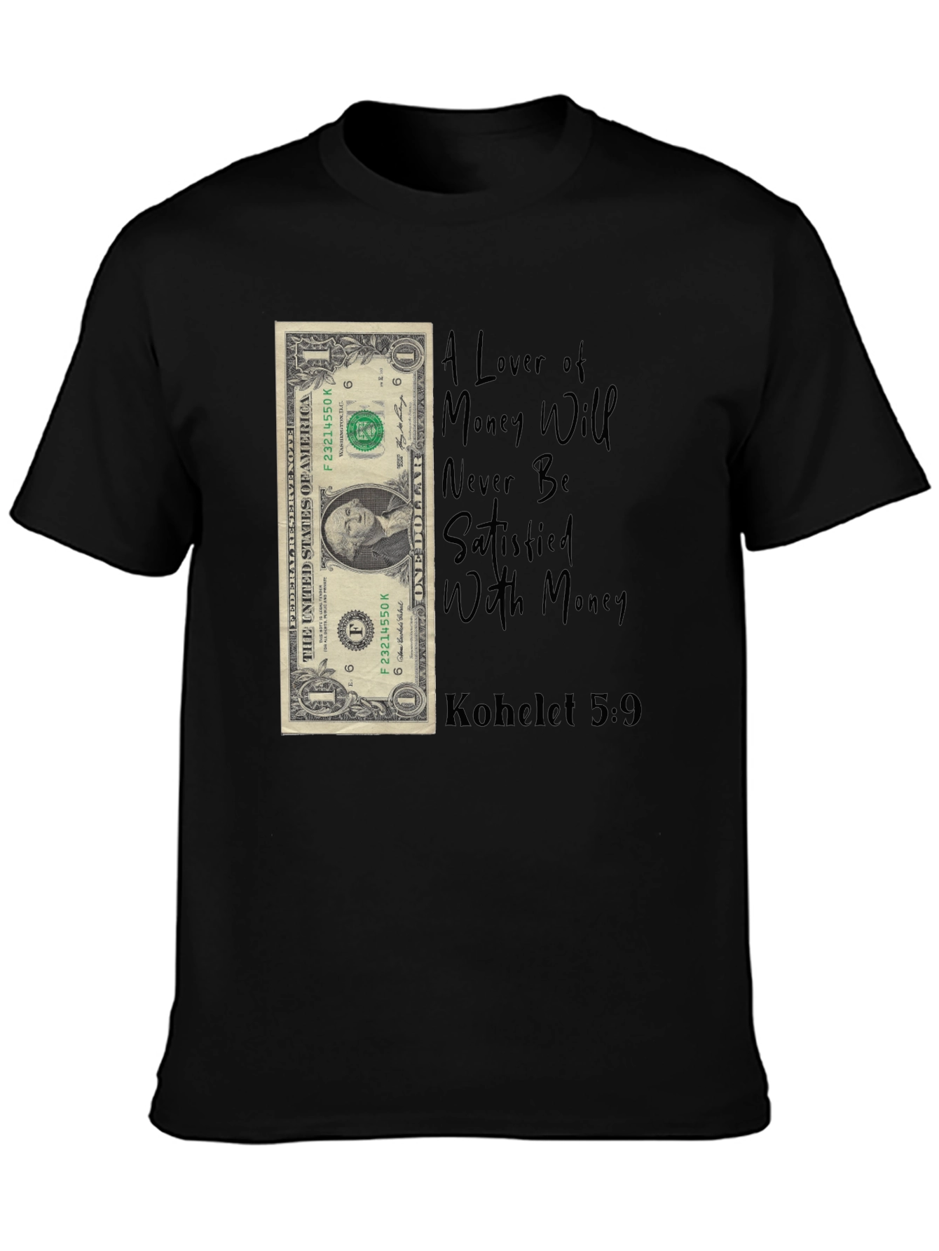 Black Money Lover T-Shirt - Kohelet 5:9 - Unisex view 3