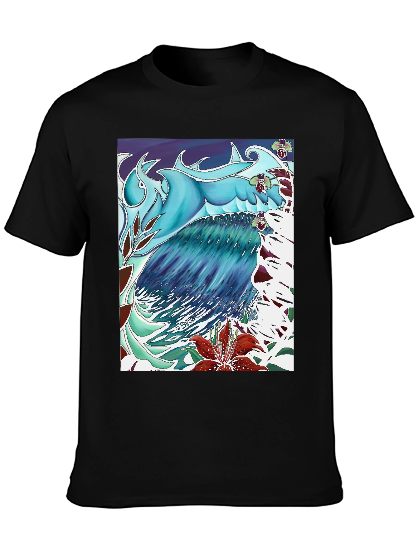 Black Ocean Wave Art T-Shirt - Cool Blue Design view 3