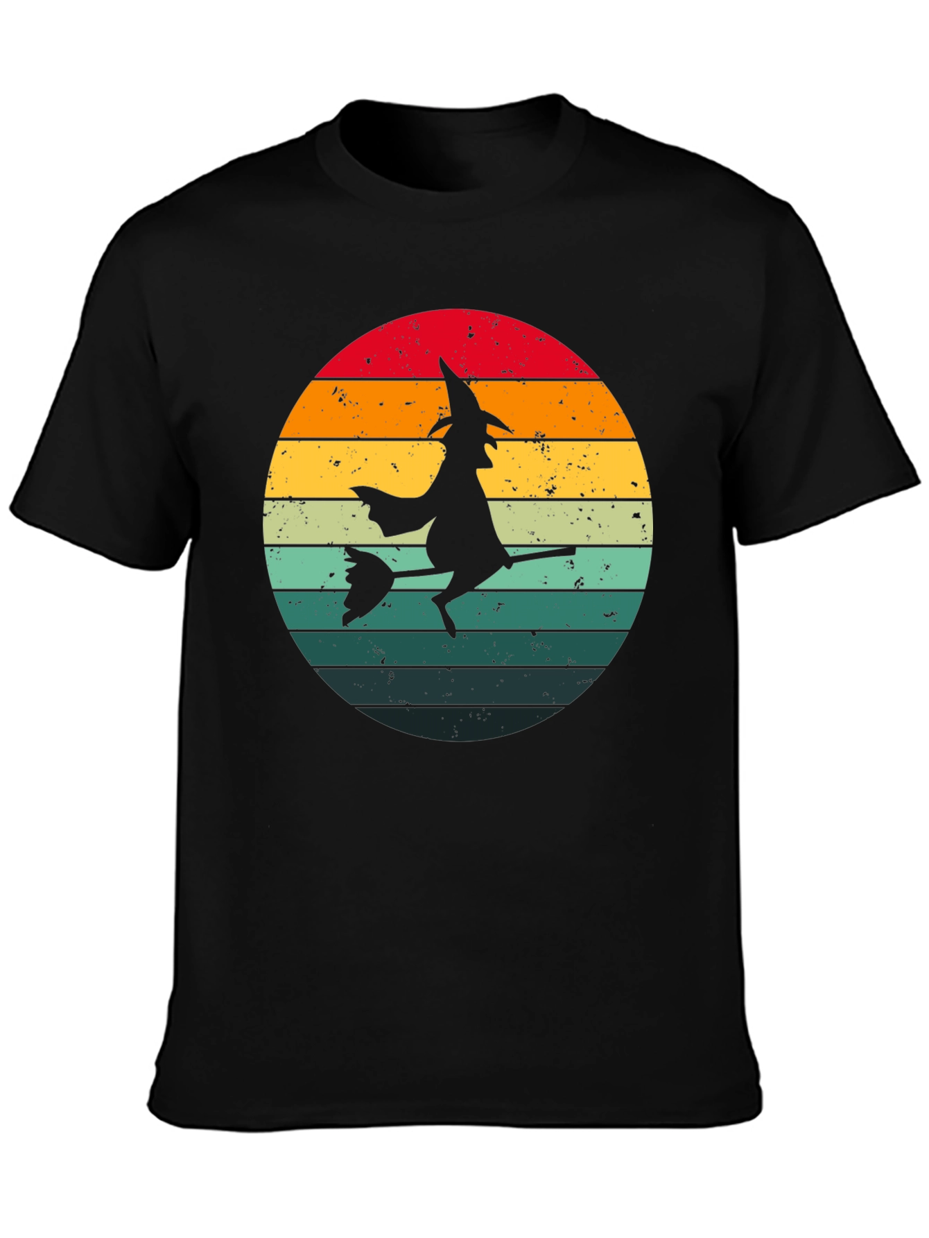 Black Witch Silhouette Retro Sunset T-Shirt view 3
