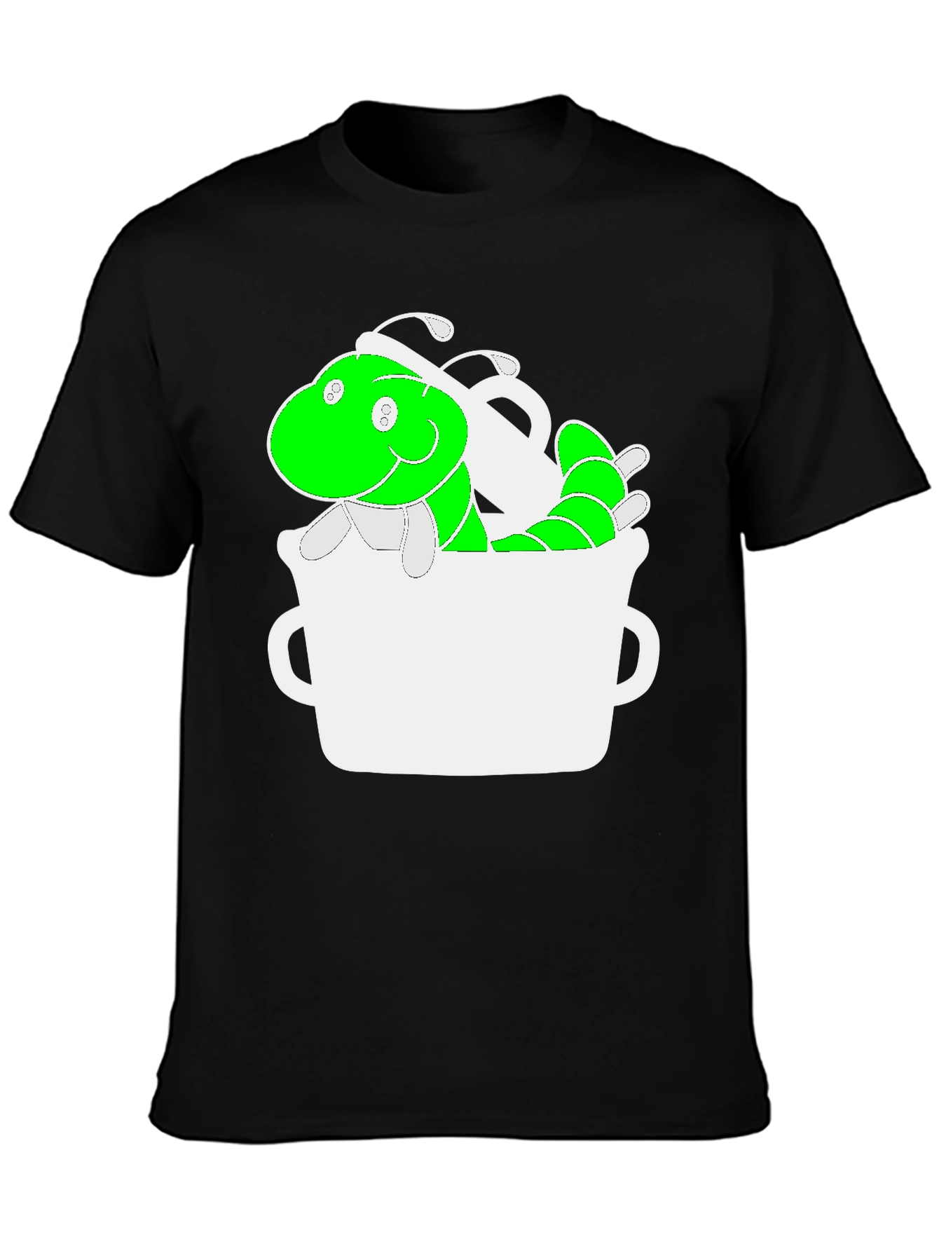 Black Funny Green Worm in Mug Graphic Tee view 3