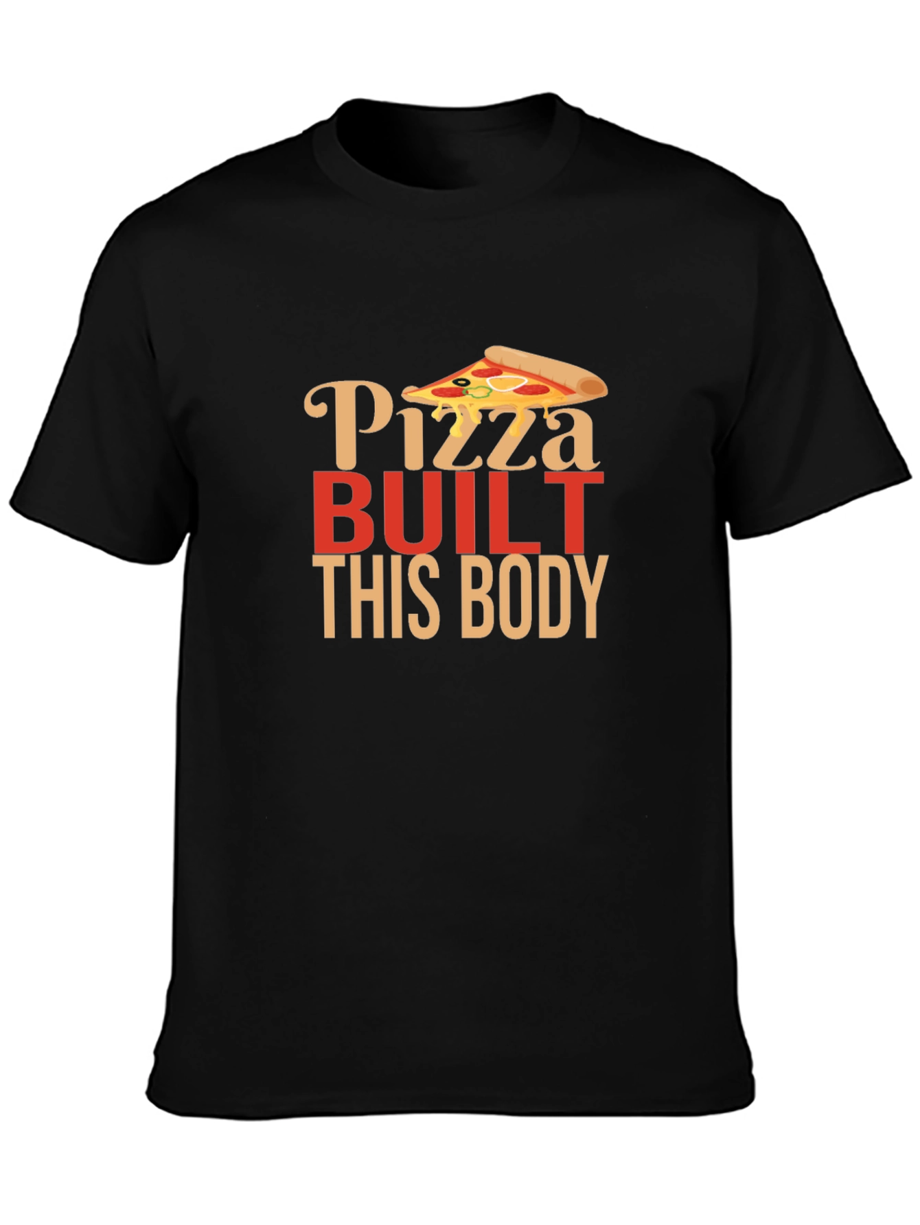 Black Pizza Built This Body Funny Graphic Tee view 3