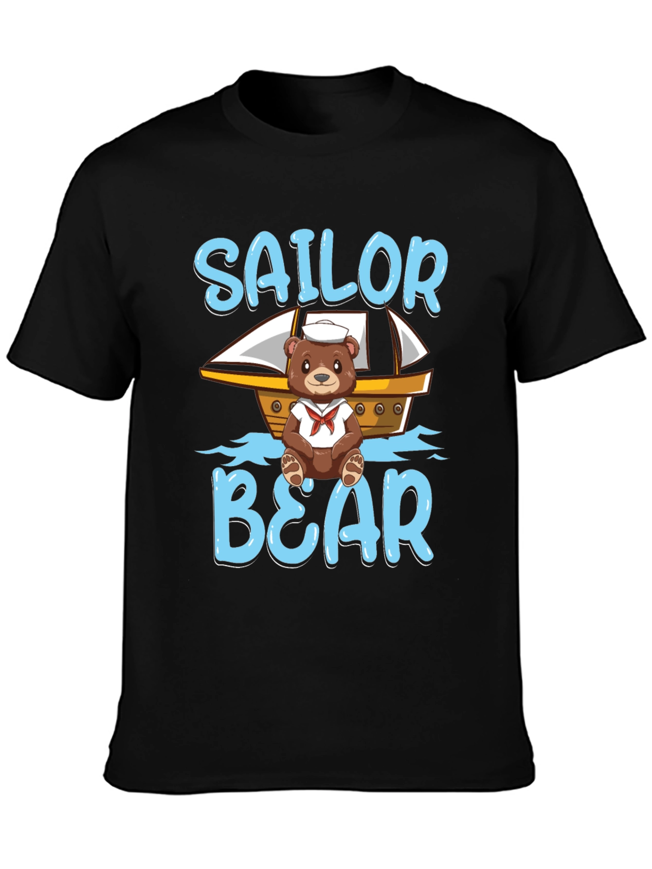 Black Sailor Bear Graphic T-Shirt -  Cute Cartoon Tee view 3