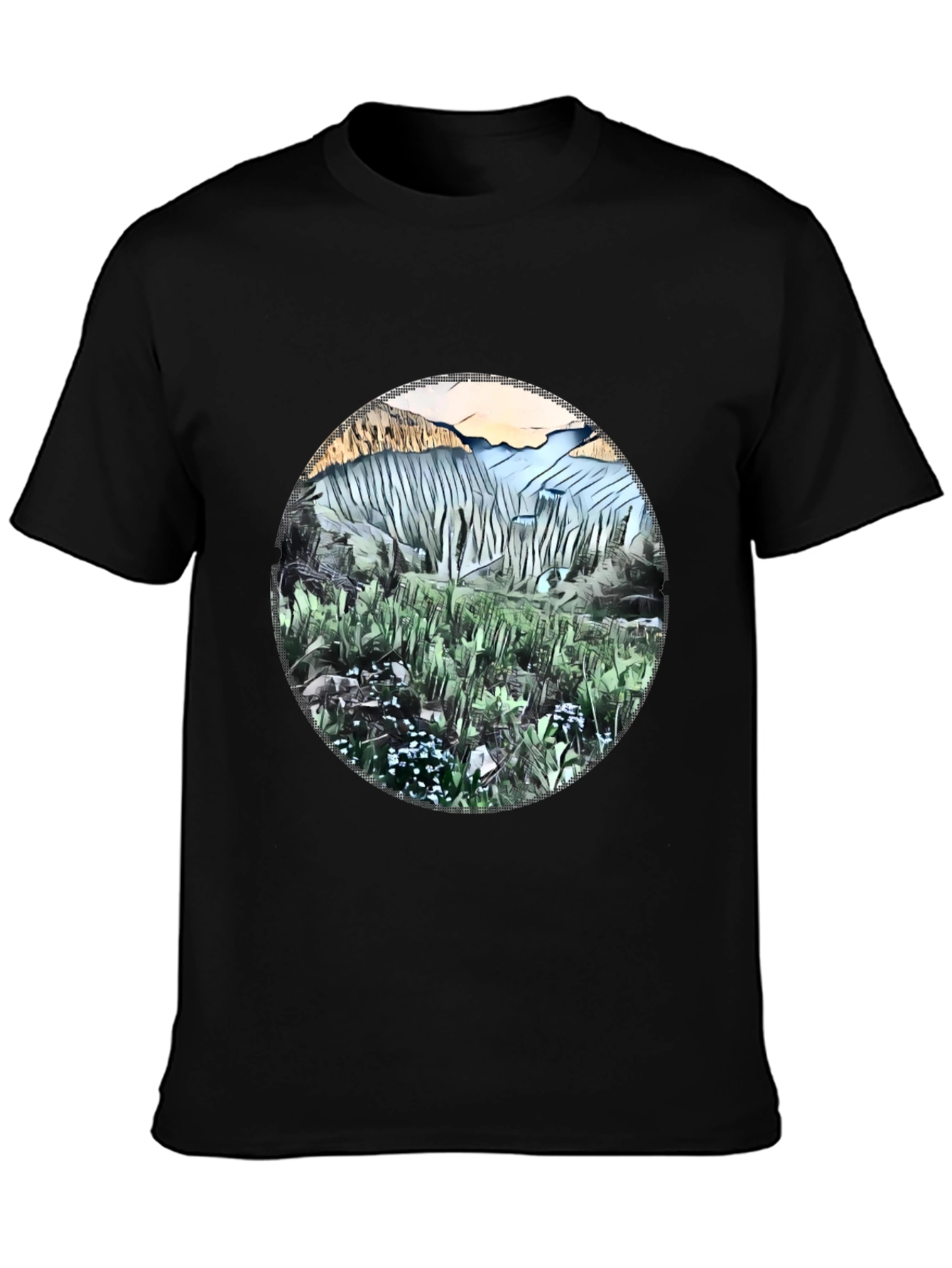 Black Nature Scene Graphic T-Shirt view 3