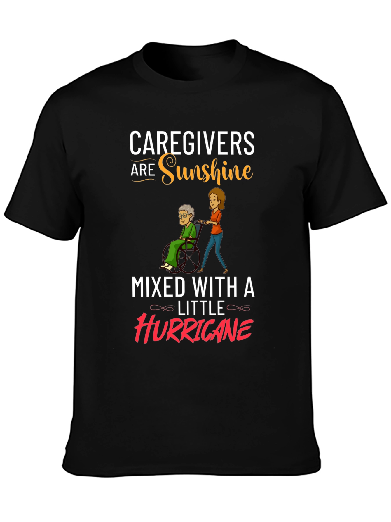 Black Caregiver Sunshine & Hurricane Graphic T-Shirt view 3