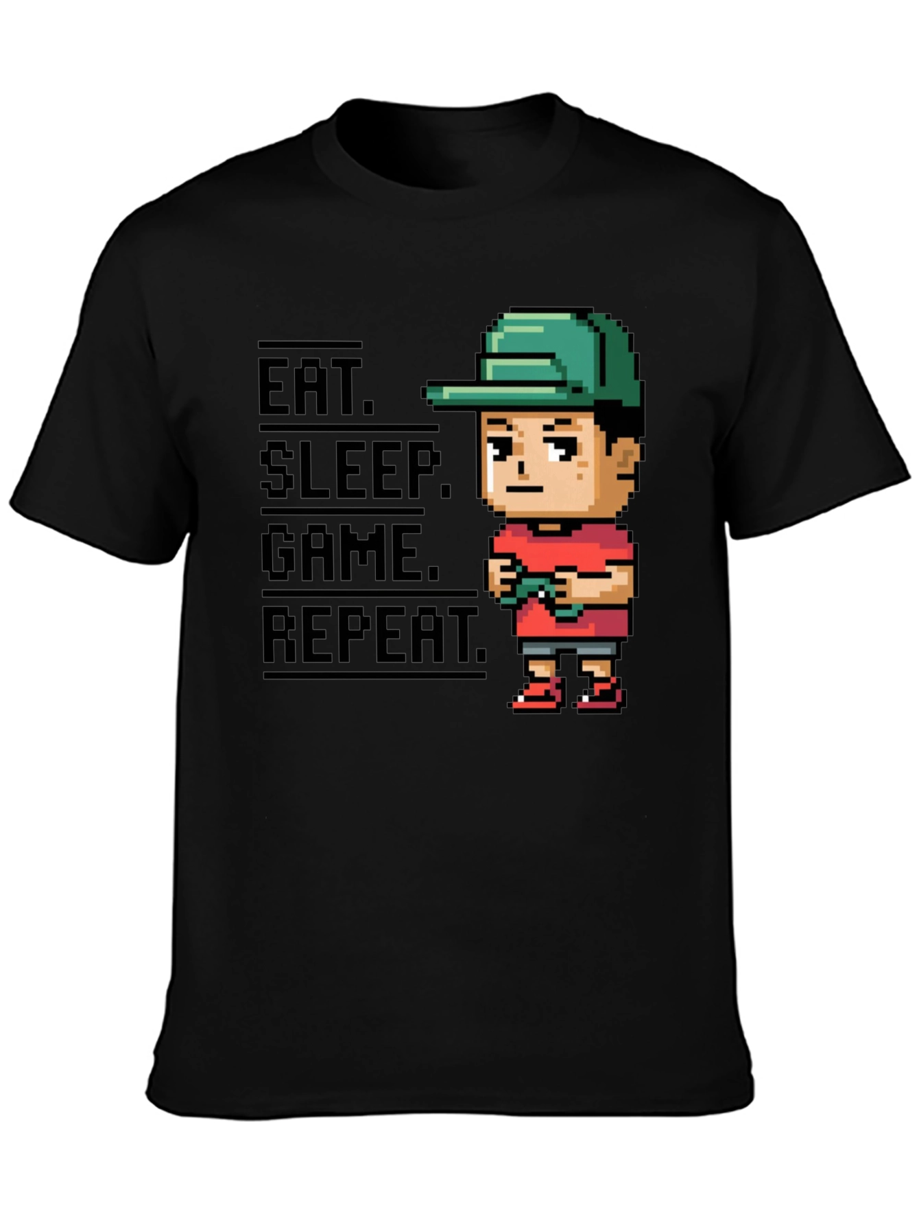 Black Eat Sleep Game Repeat Black Gamer T-Shirt view 3