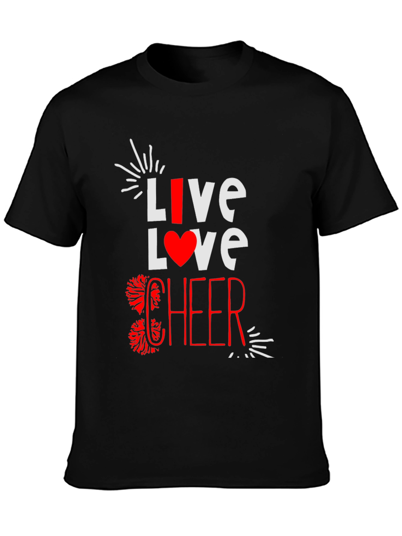 Black Live Love Cheer T-Shirt - Black Cotton Blend Tee view 3