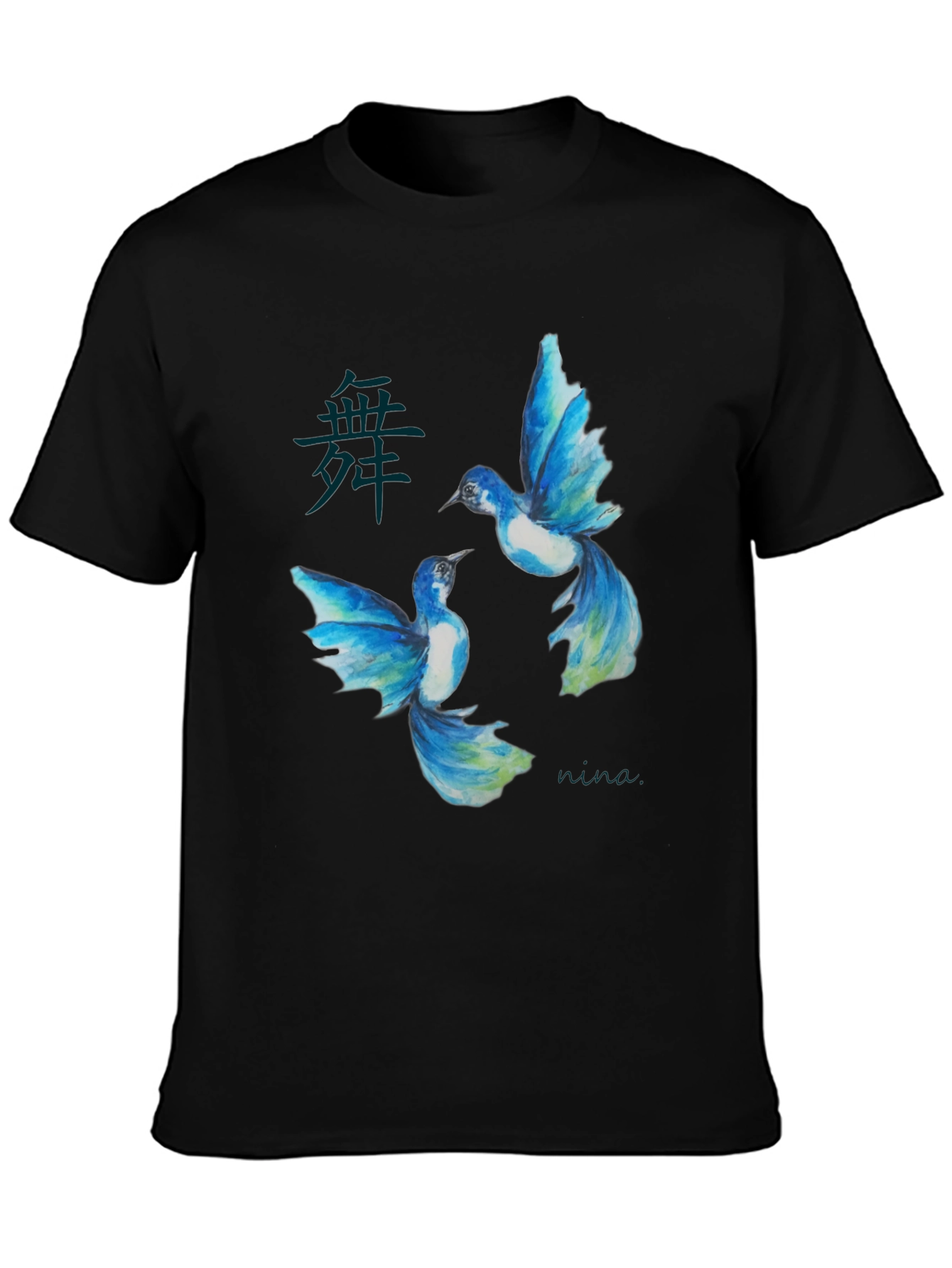 Black Watercolor Bird Graphic Black T-Shirt view 3