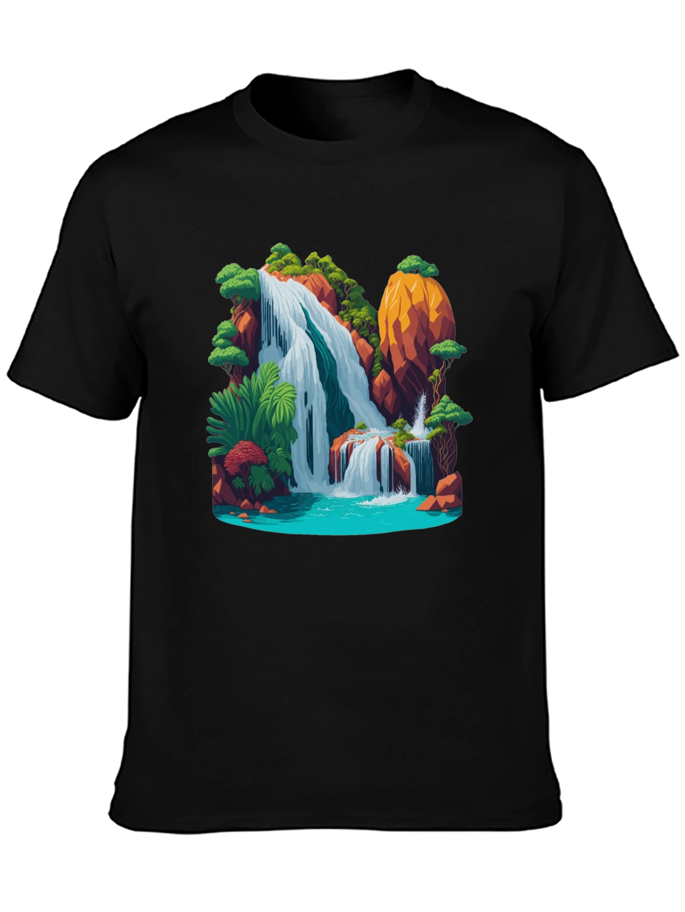 Black Waterfall Graphic Black T-Shirt view 3
