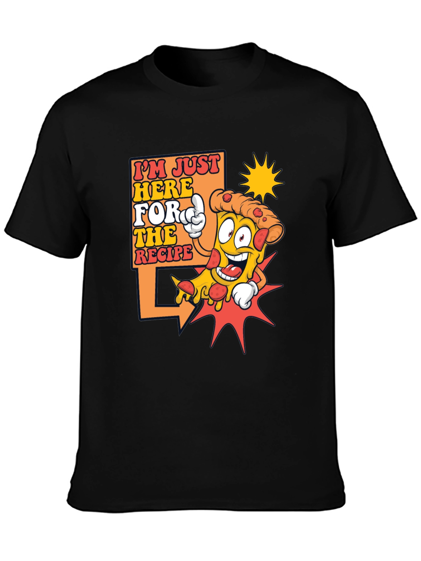 Black Funny Pizza Recipe T-Shirt - Foodie Tee view 3
