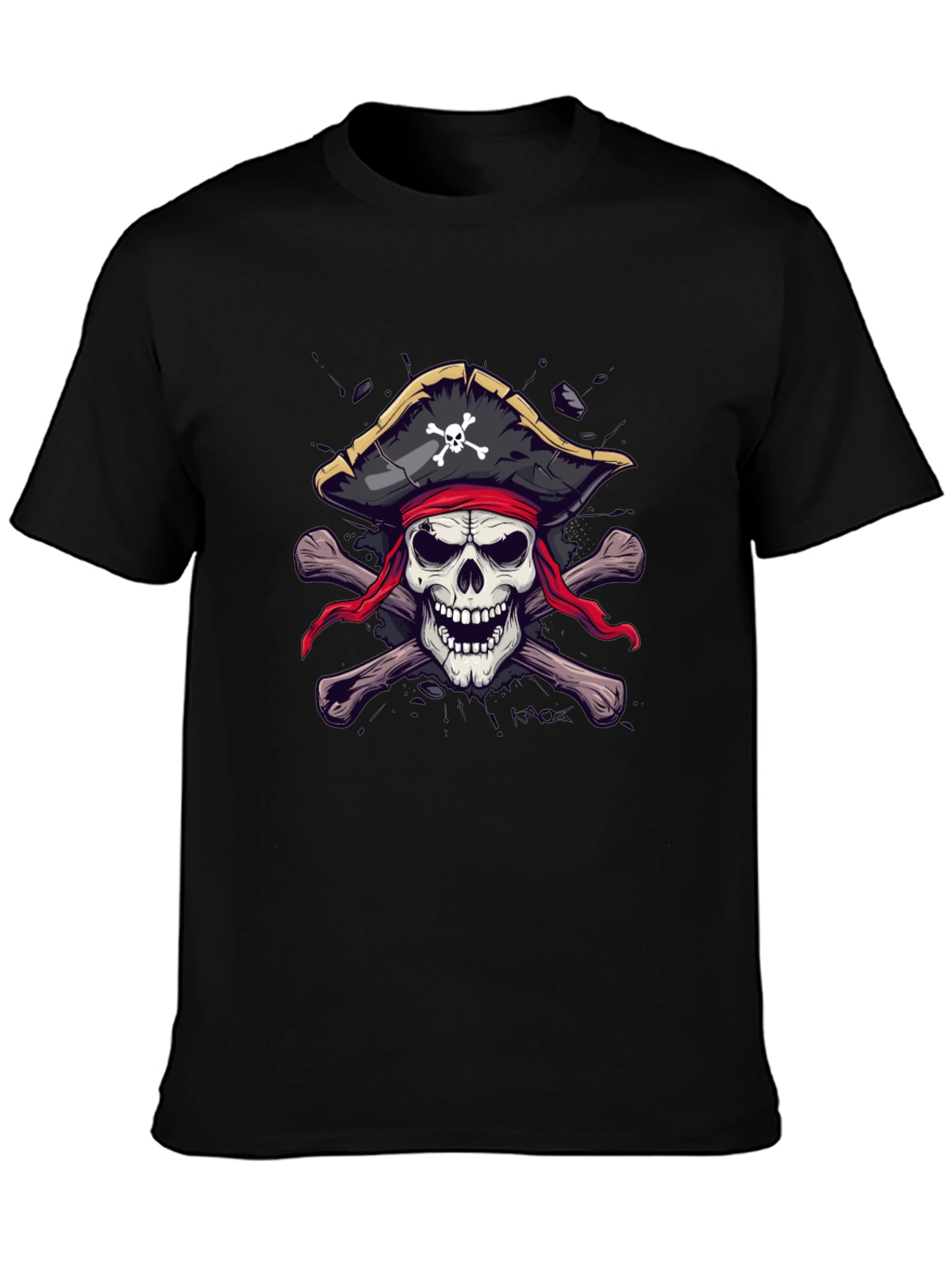 Black Pirate Skull Graphic T-Shirt - Black Crew Neck view 3