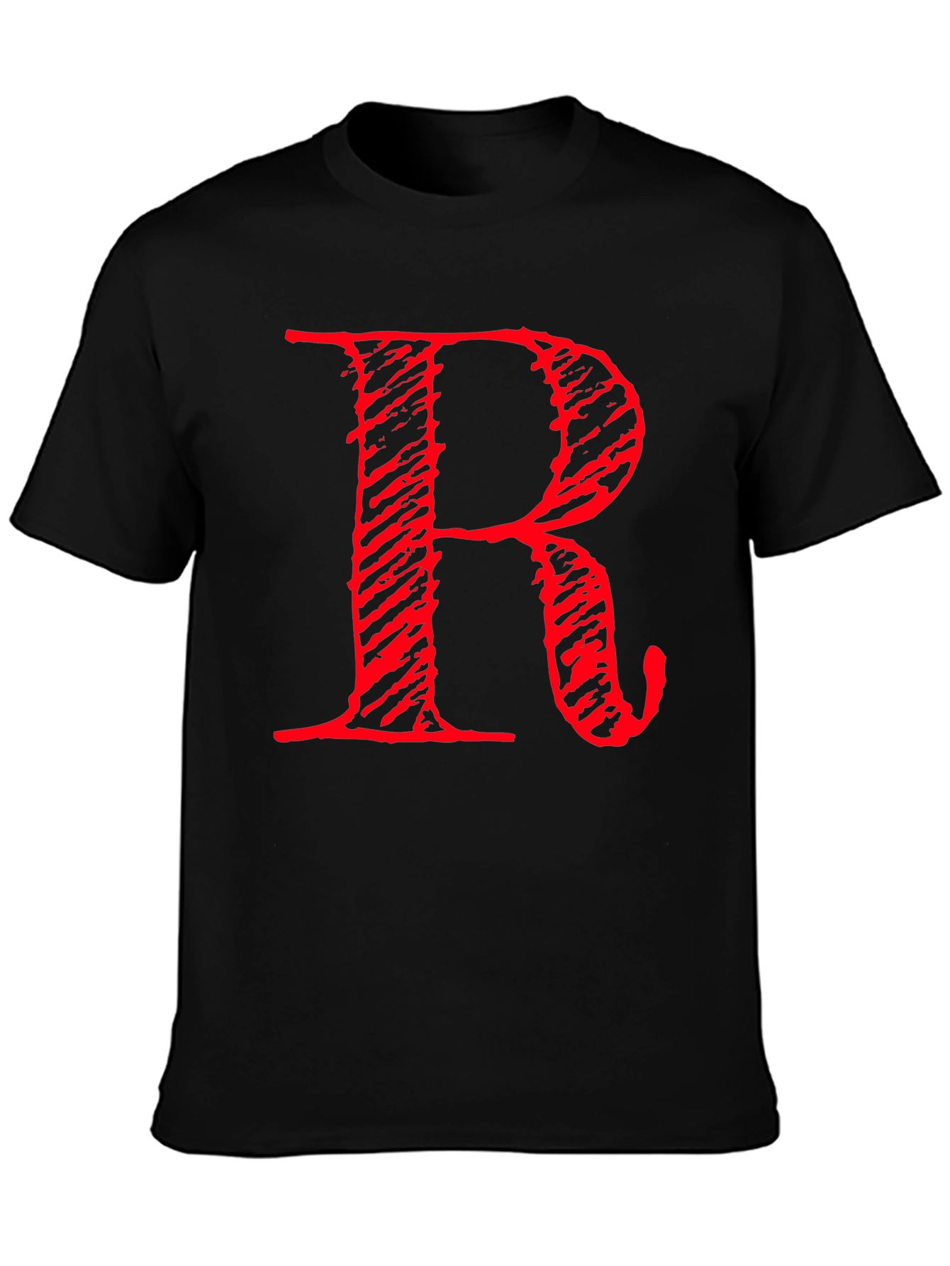 Black Bold Red R Graphic Print Black T-Shirt view 3