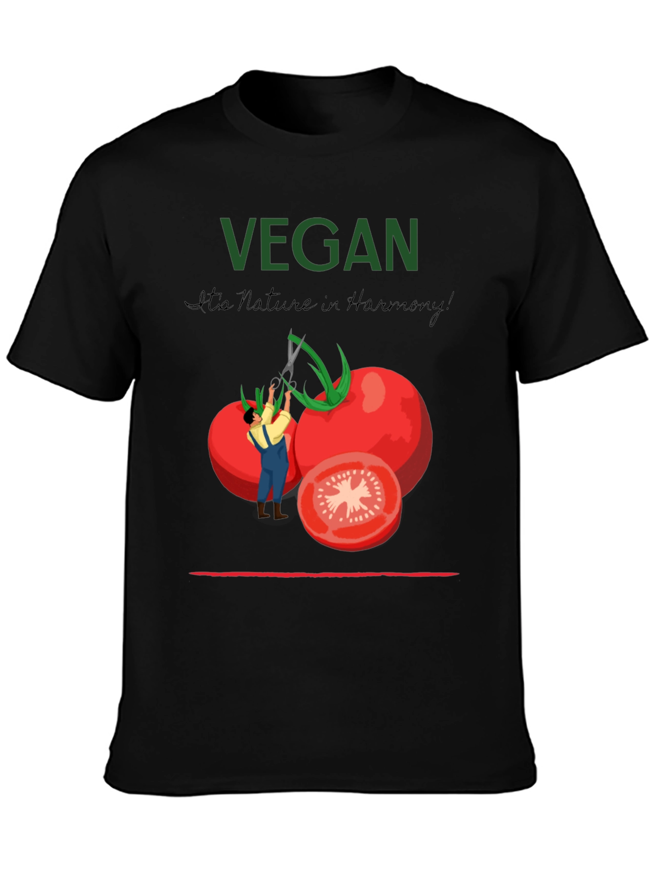 Black Vegan Tomato Graphic T-Shirt - Nature in Harmony view 3