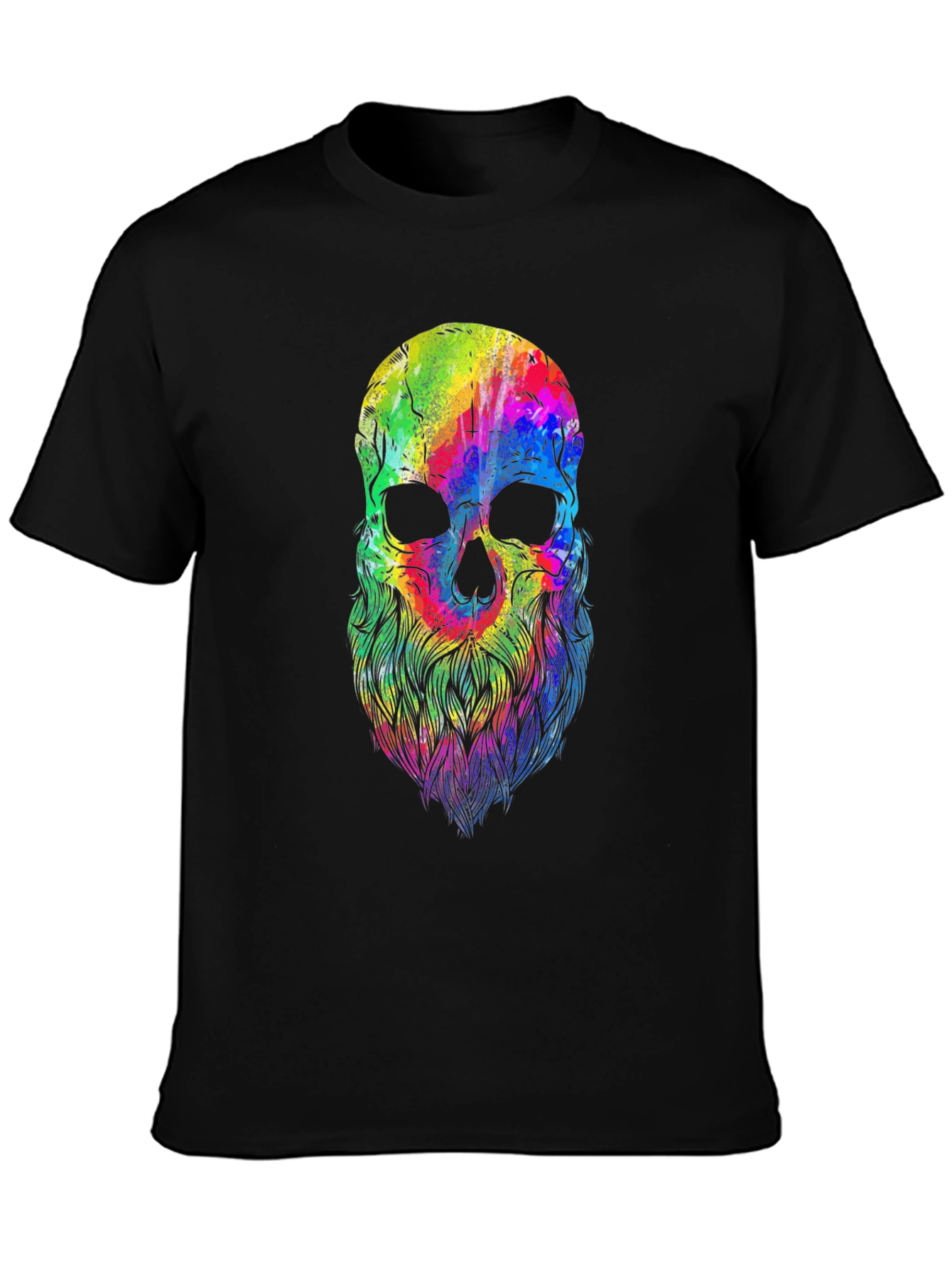 Black Colorful Skull Beard Graphic T-Shirt view 3