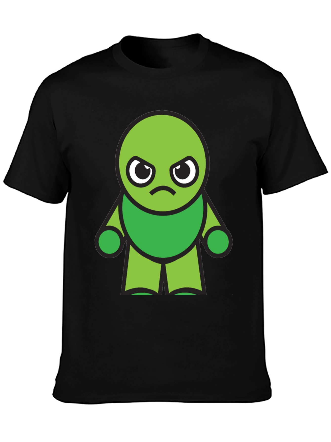 Black Grumpy Green Cartoon Character Black T-Shirt view 3