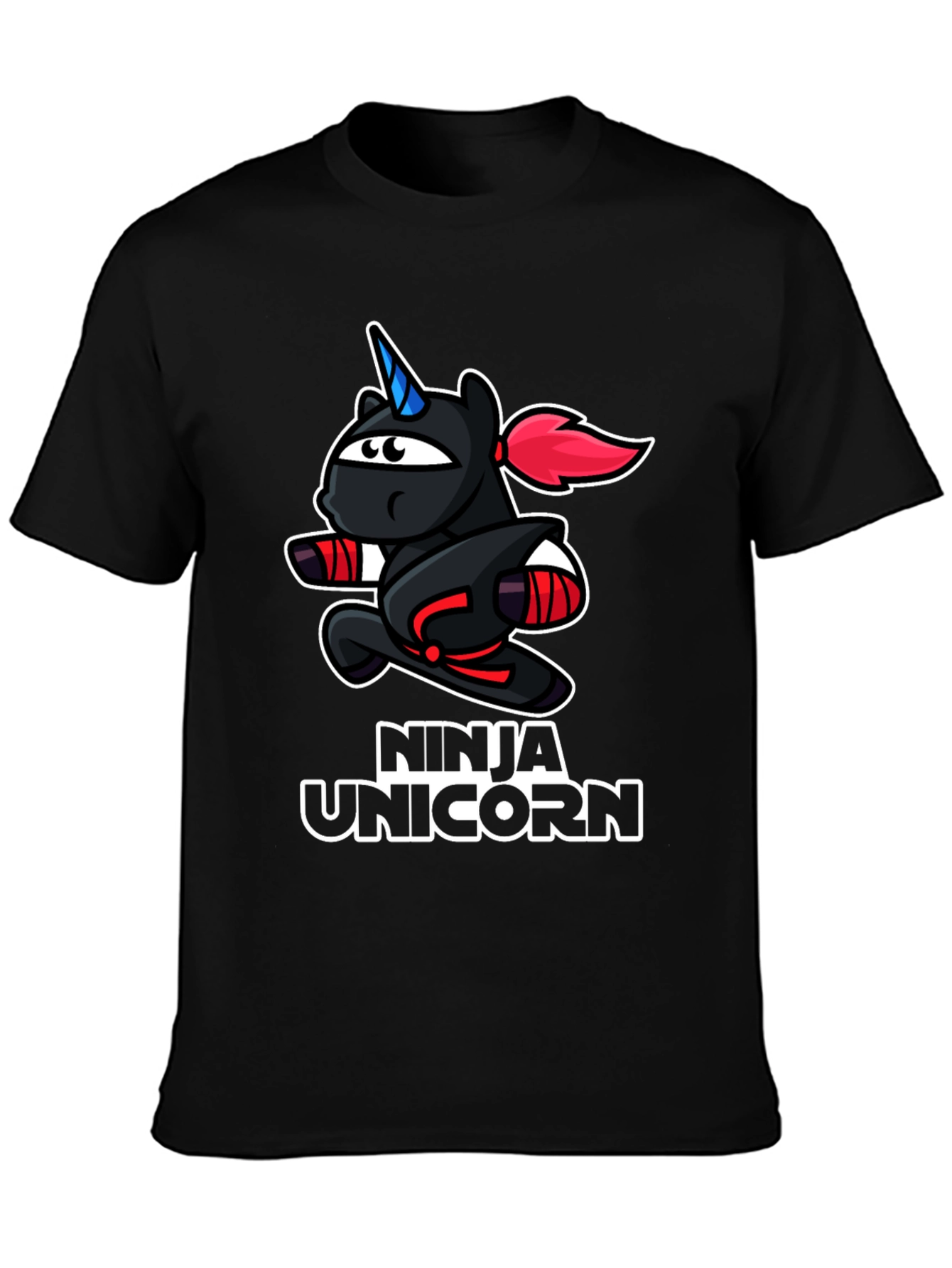 Black Ninja Unicorn Black T-Shirt - Cartoon Graphic Tee view 3