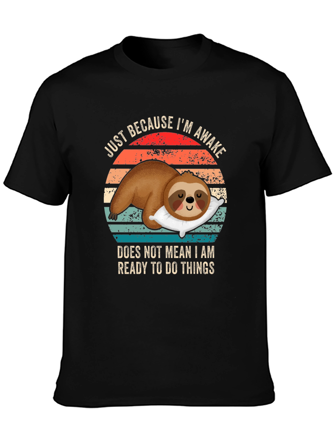 Black Lazy Sloth Awake T-Shirt - Ready to Do Things view 3