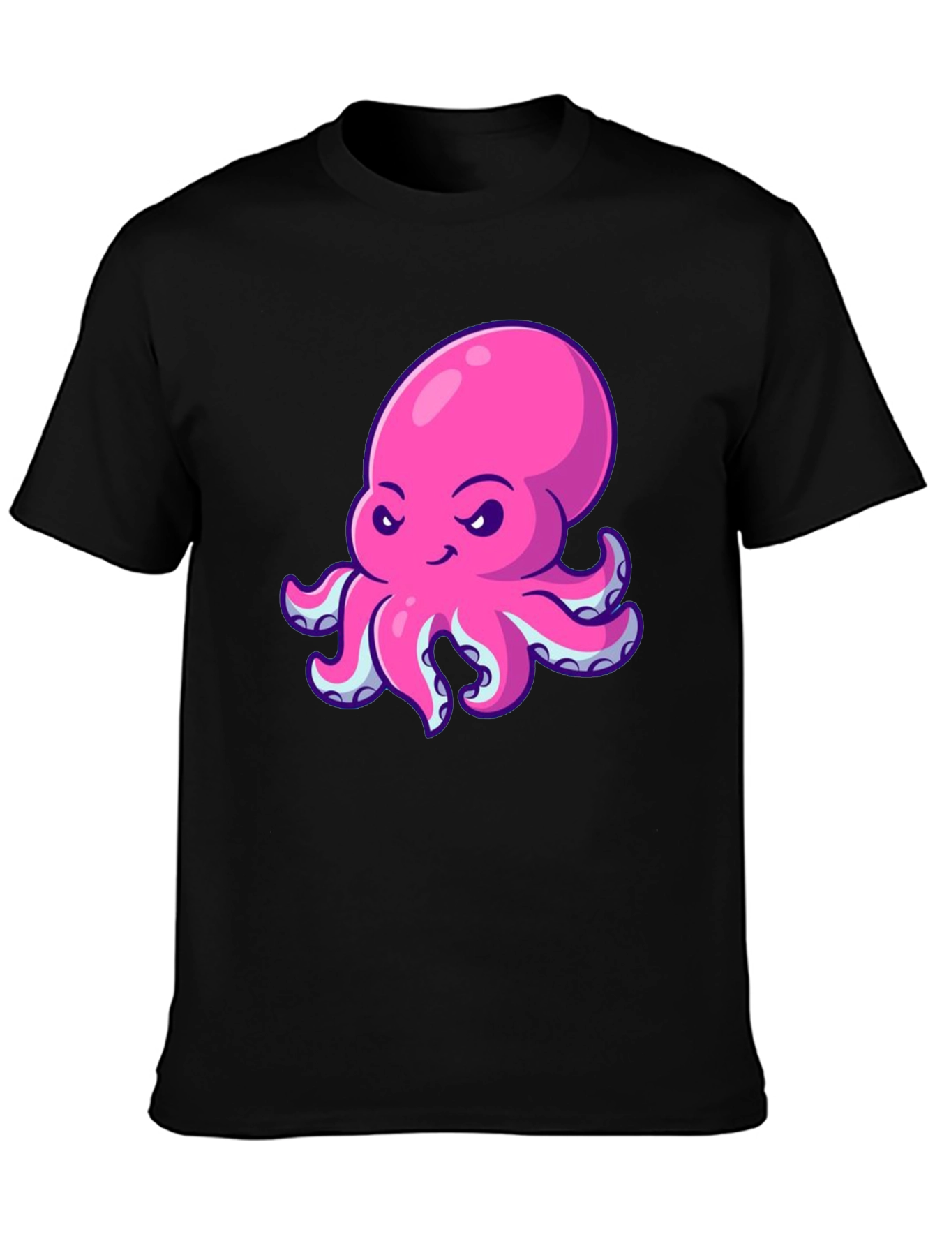 Black Pink Octopus Graphic Print Black T-Shirt view 3