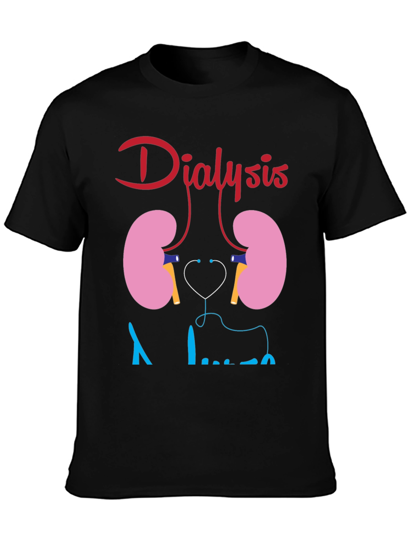 Black Dialysis Kidney Stethoscope Funny Black T-shirt view 3