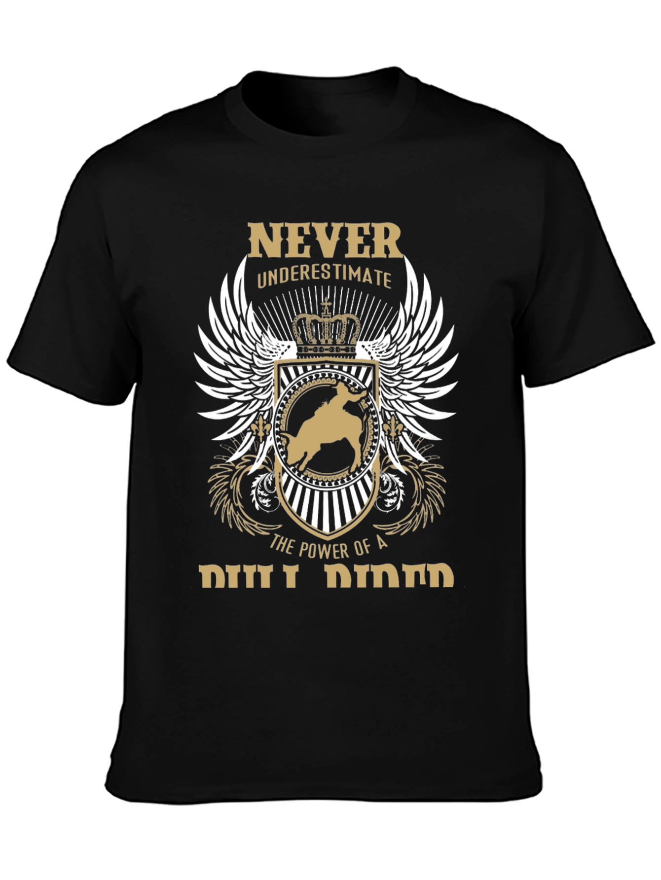Black Never Underestimate Bull Rider T-Shirt view 3