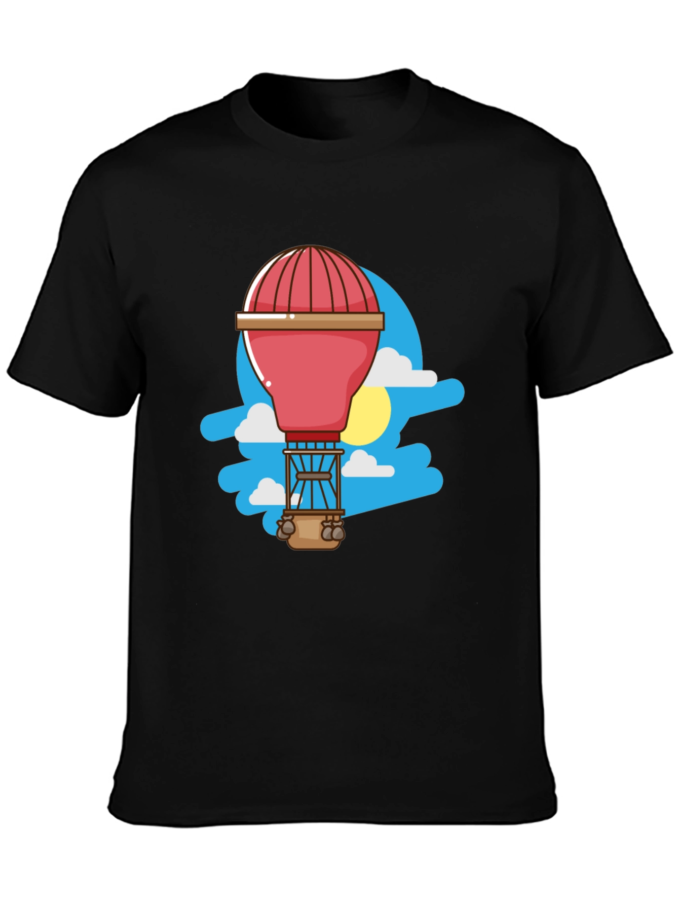 Black Cartoon Hot Air Balloon Graphic Tee - Black view 3