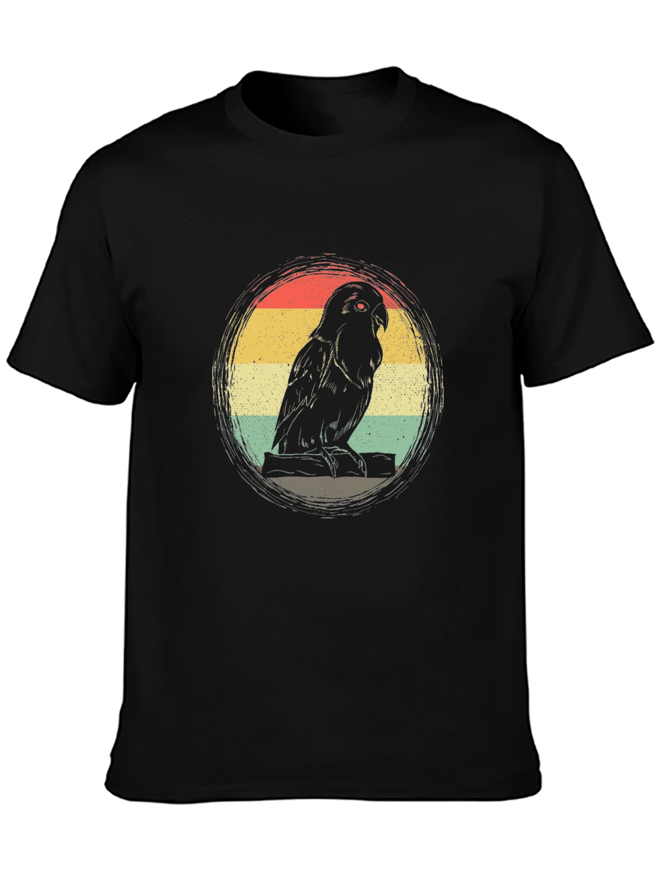 Black Retro Parrot Graphic T-Shirt - Unisex Black Tee view 3