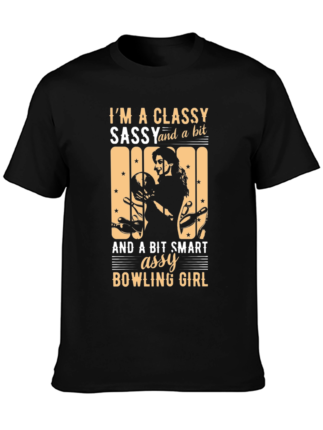 Classy Sassy Bowling Girl Black T-Shirt - 3