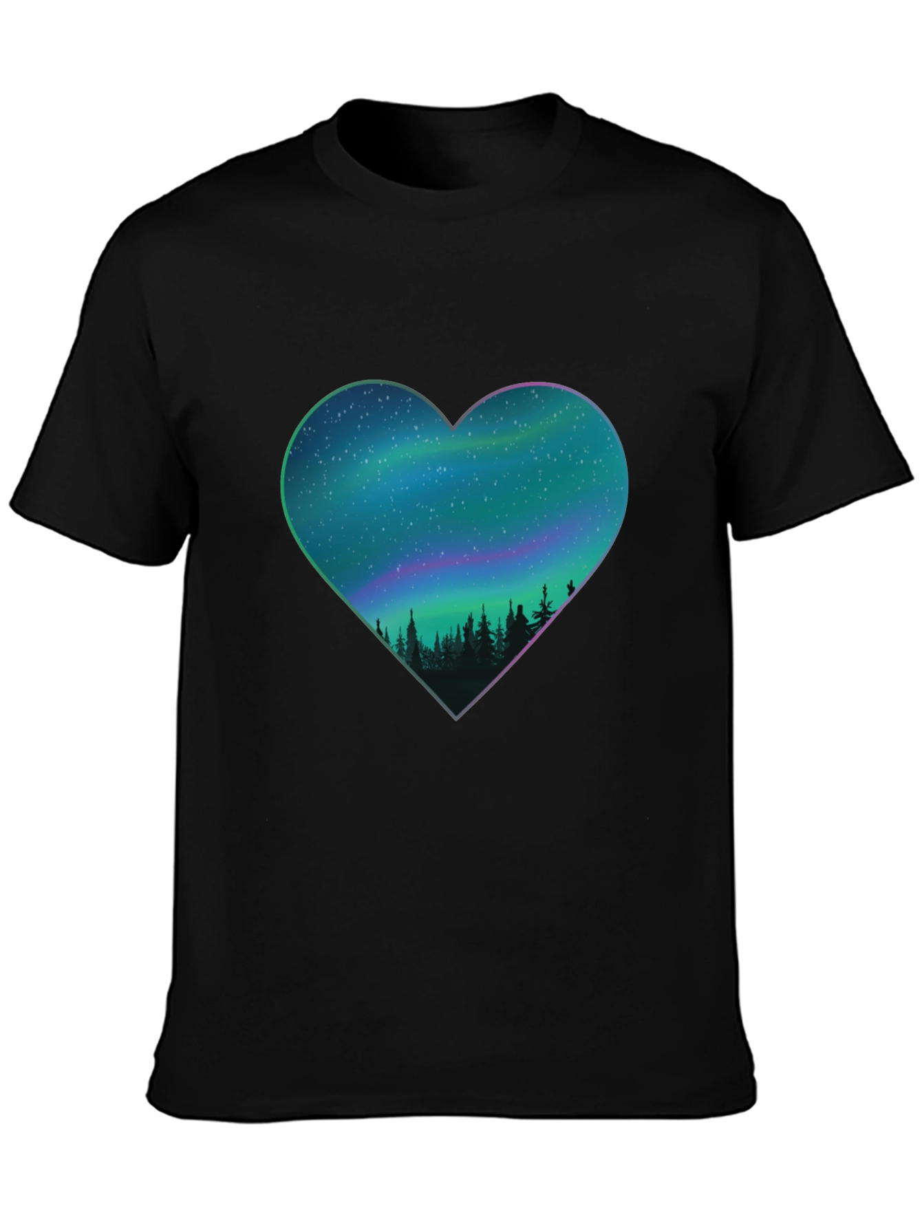 Black Northern Lights Heart Graphic Tee view 3