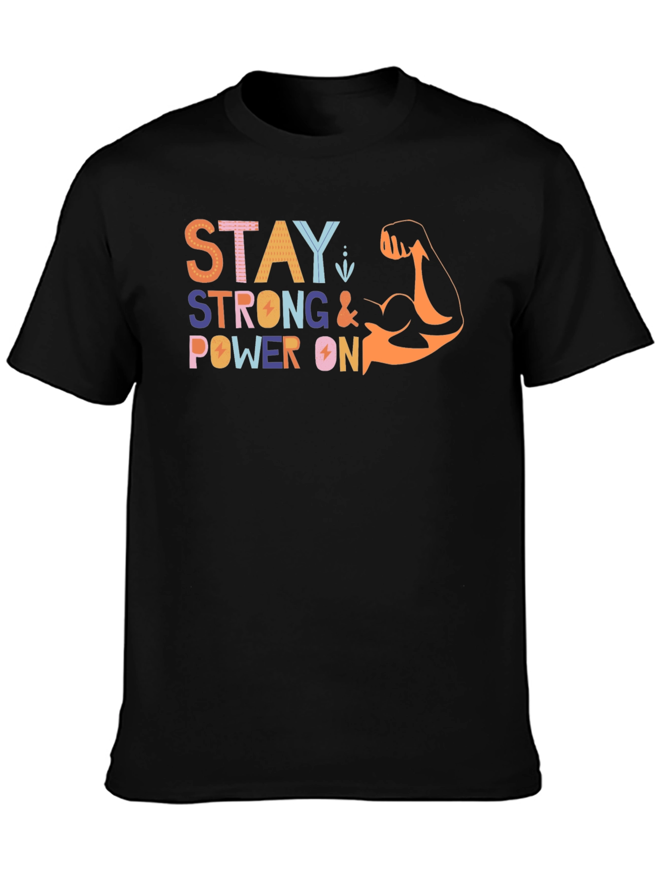 Black Stay Strong Graphic Print Crew Neck T-Shirt view 3