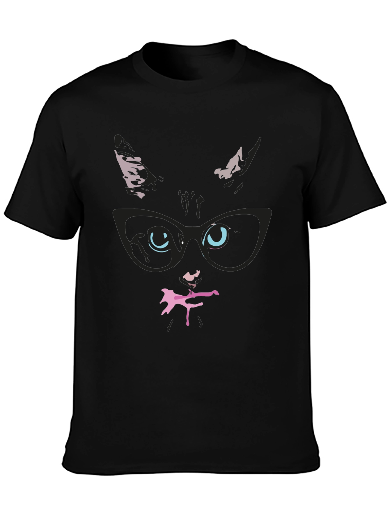 Black Cool Cat in Glasses T-Shirt view 3