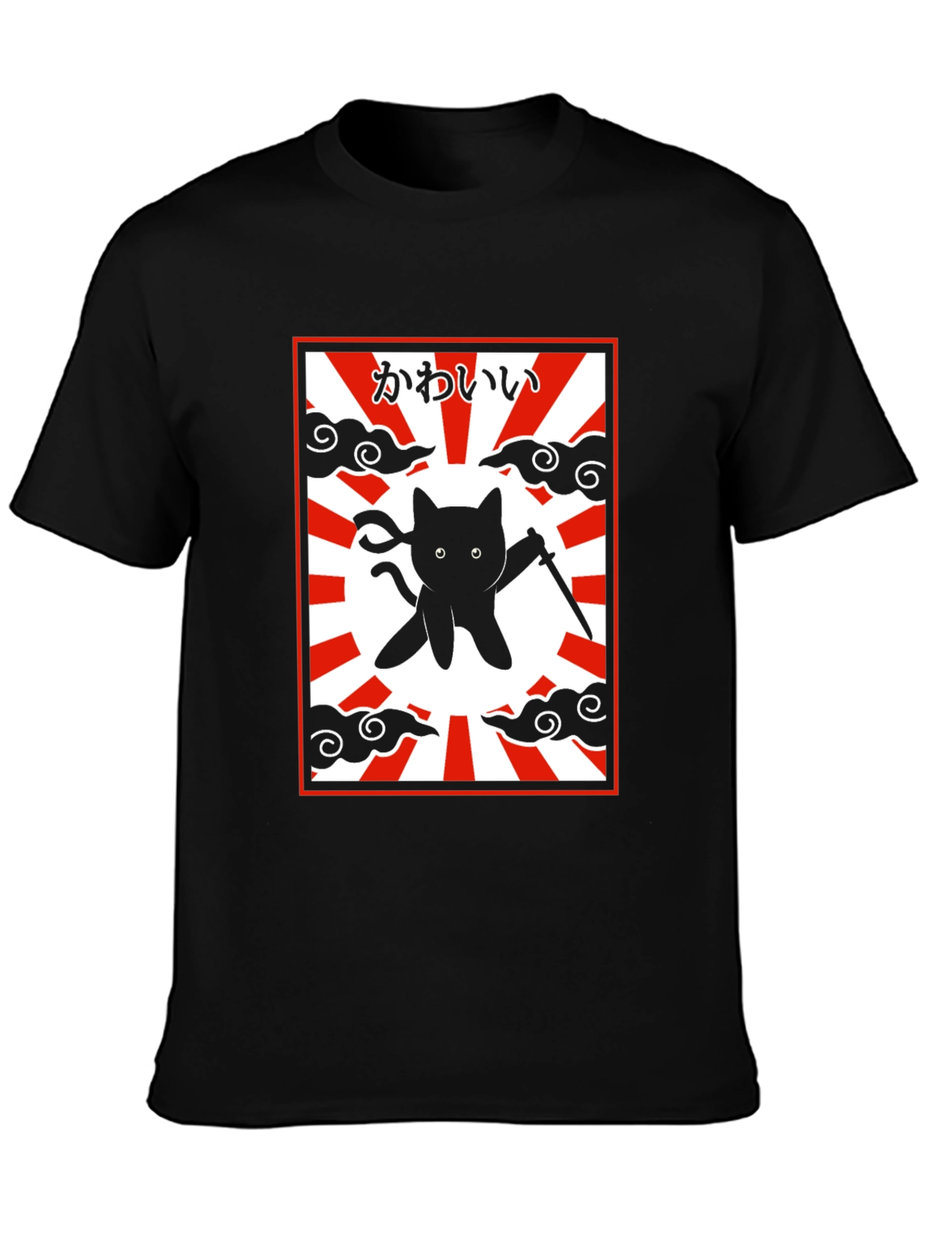 Black Ninja Cat Graphic T-Shirt - Kawaii Japanese Design view 3
