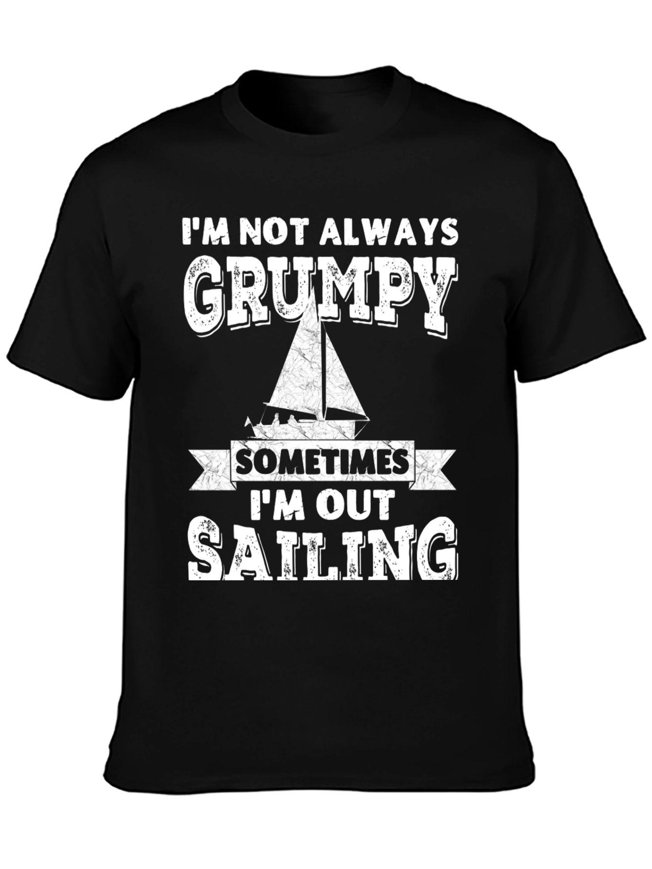 Black Grumpy Sailing T-Shirt, Black Crew Neck view 3