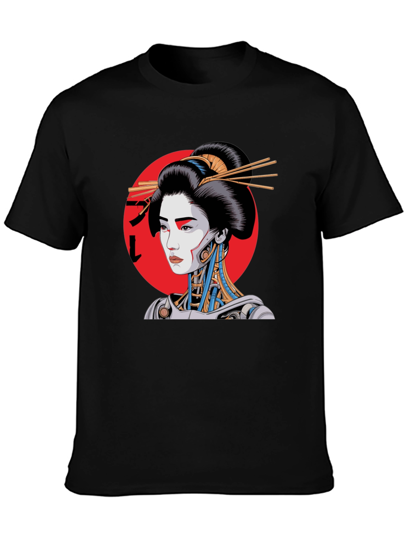 Black Cyberpunk Geisha Graphic Tee - Black view 3