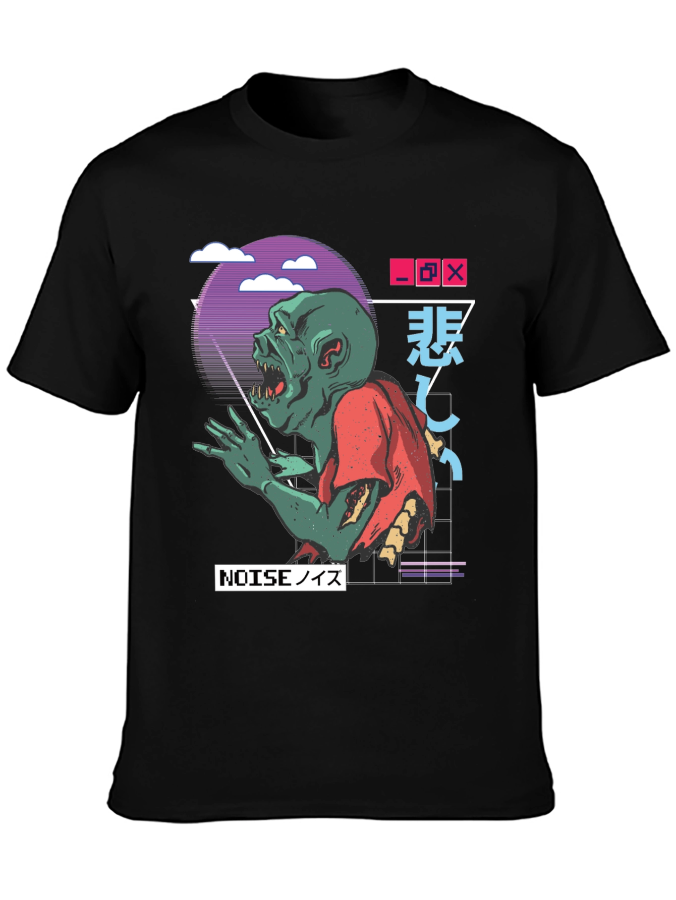 Black Zombie Noise T-Shirt - Vaporwave Style view 3