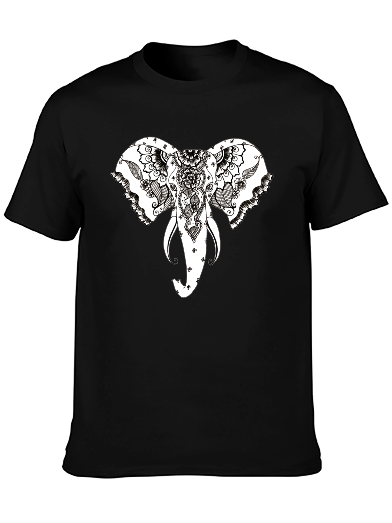 Black Elephant Head Graphic Black T-Shirt view 3