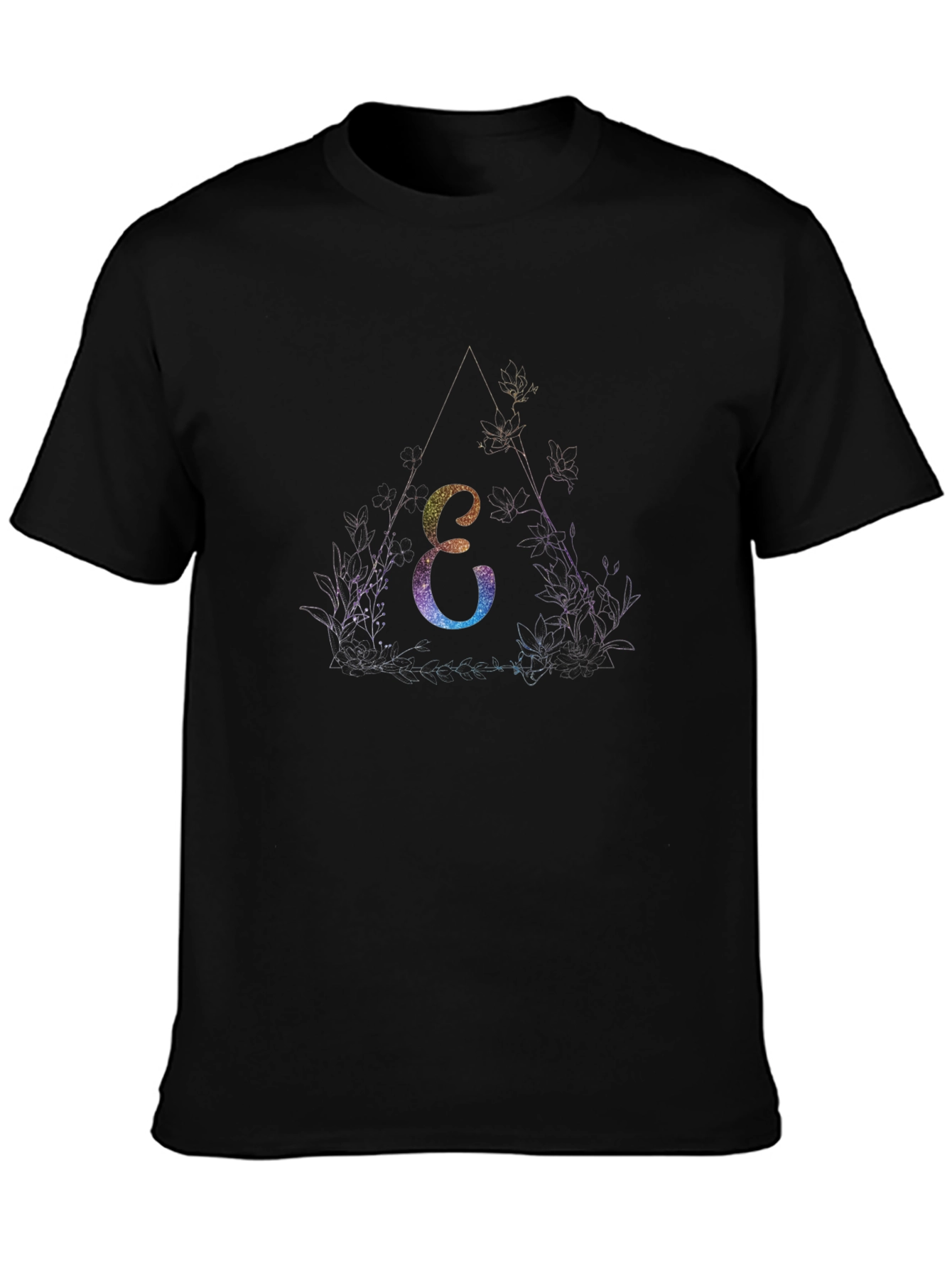 Black Mystic Letter E T-Shirt - Black Cotton Tee view 3