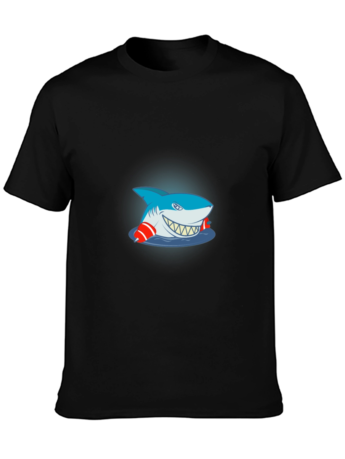 Black Cartoon Shark Graphic Tee - Black Cotton T-Shirt view 3