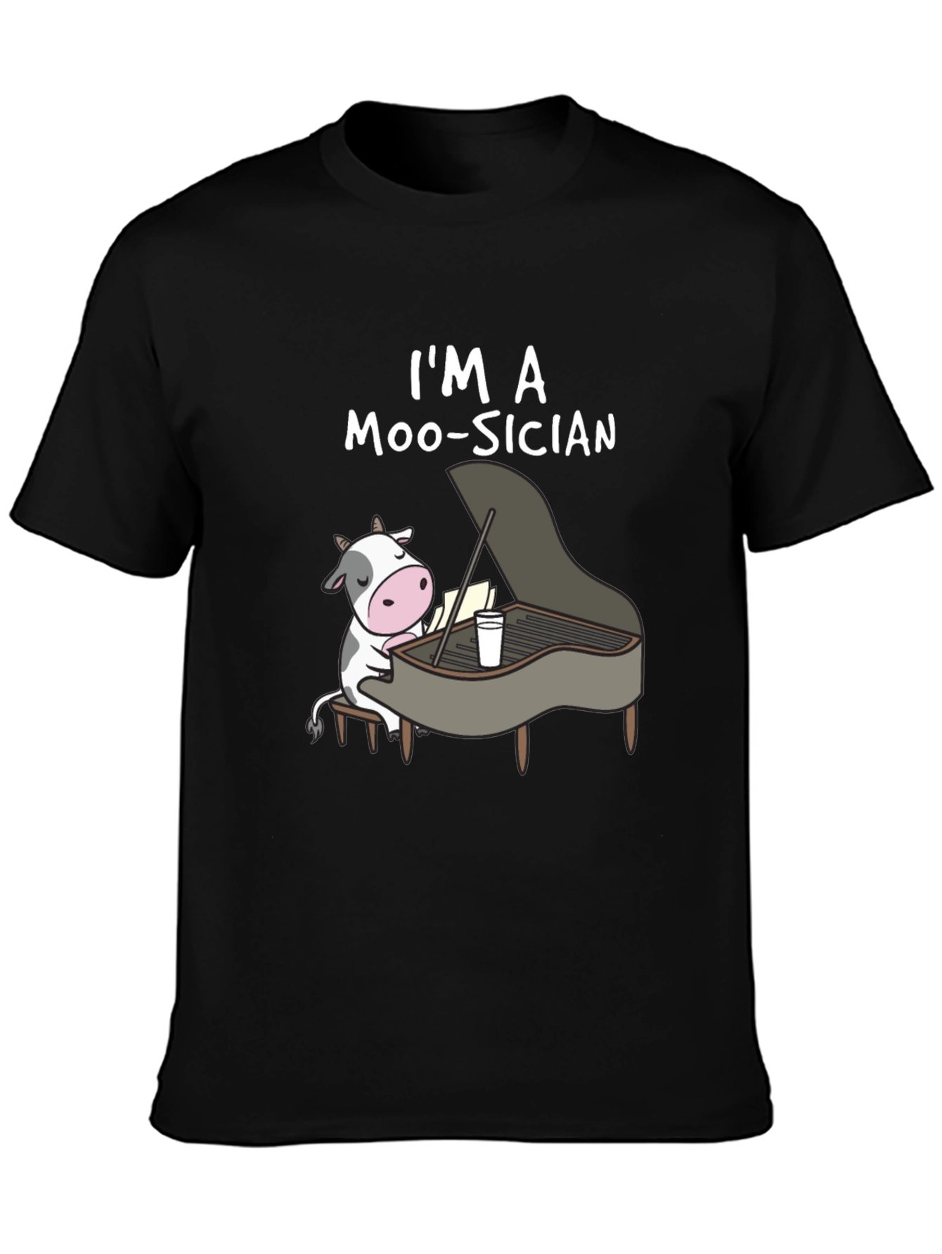 Black I'm a Moo-sician Funny Cow Piano T-Shirt view 3
