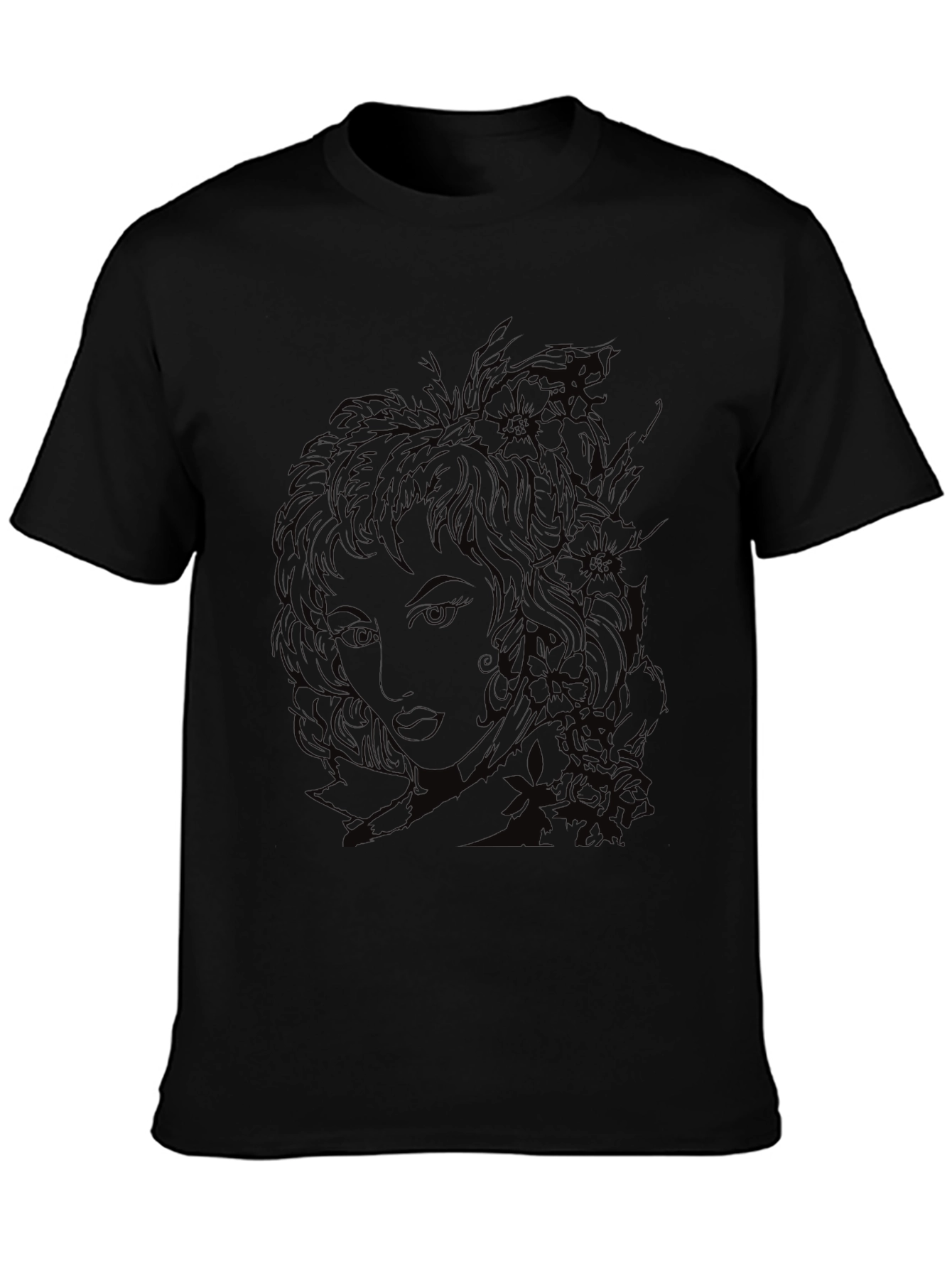 Black Graphic Print Tee - Vintage Woman Portrait view 3