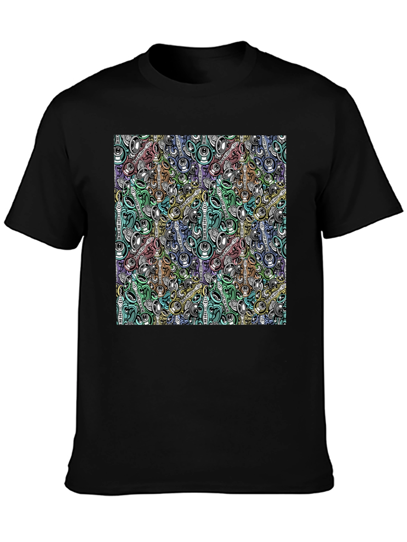Black Abstract Music Pattern Black T-Shirt view 3