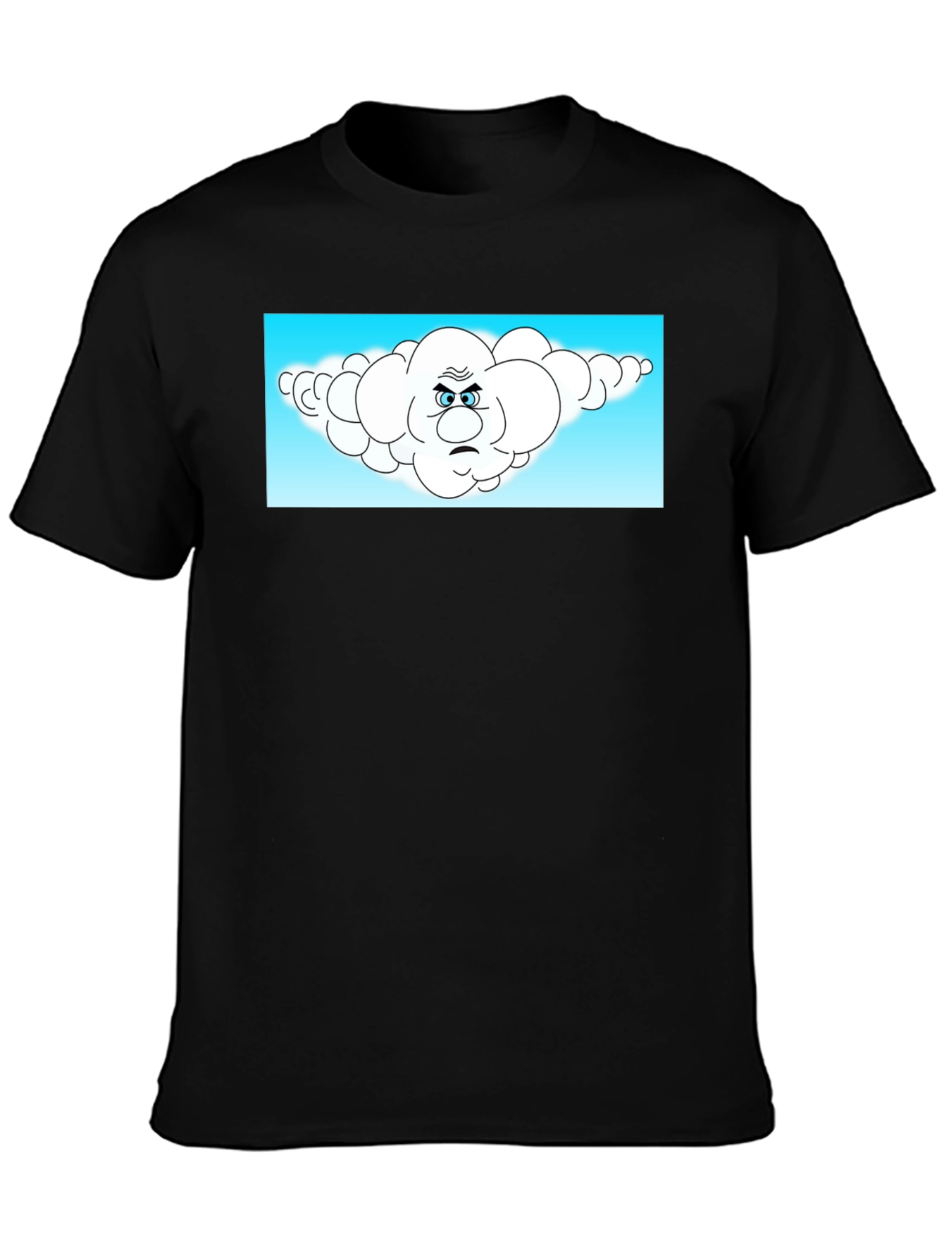 Black Grumpy Cloud Cartoon Black T-Shirt view 3