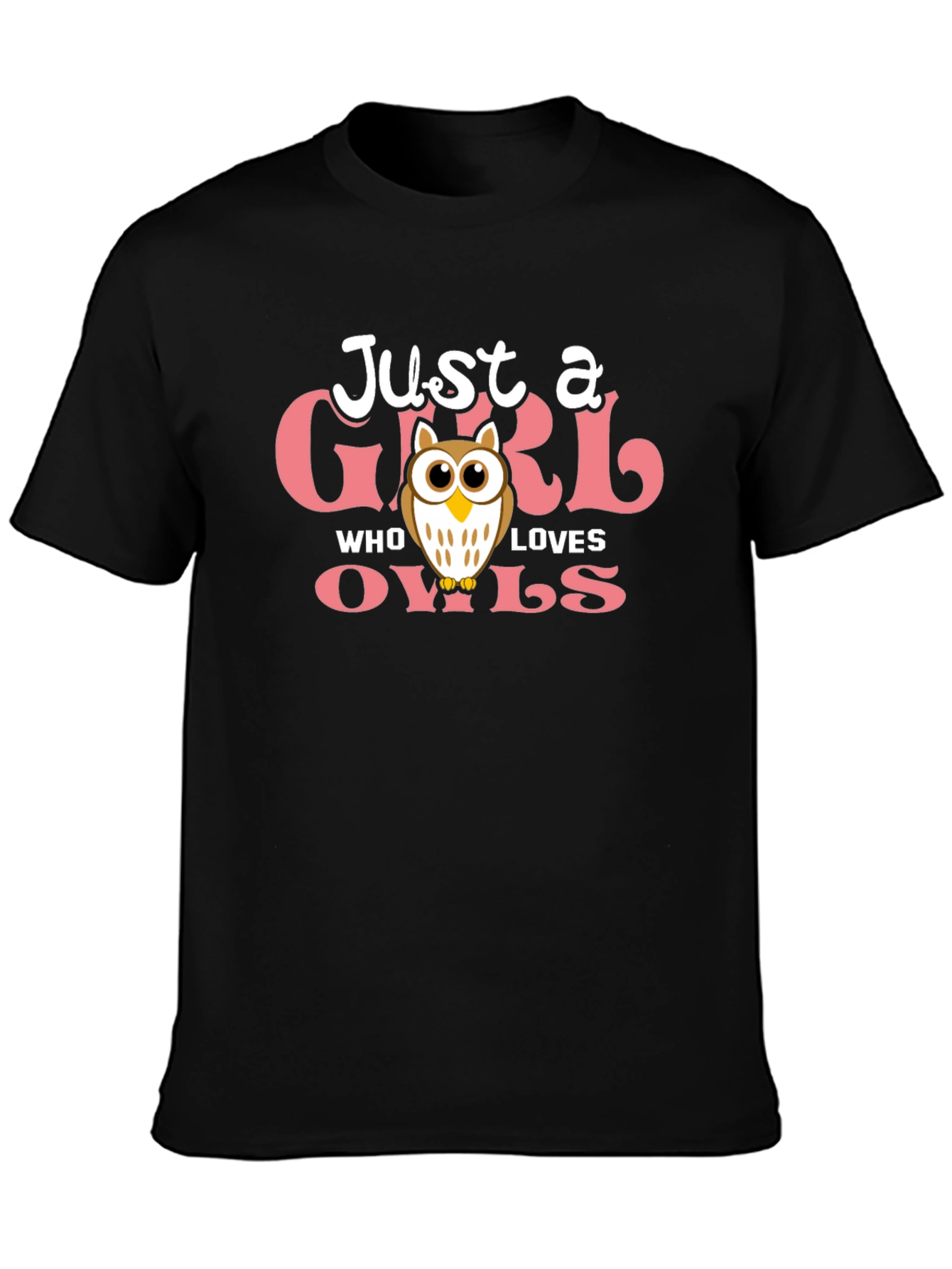 Black Just a Girl Who Loves Owls T-Shirt view 3