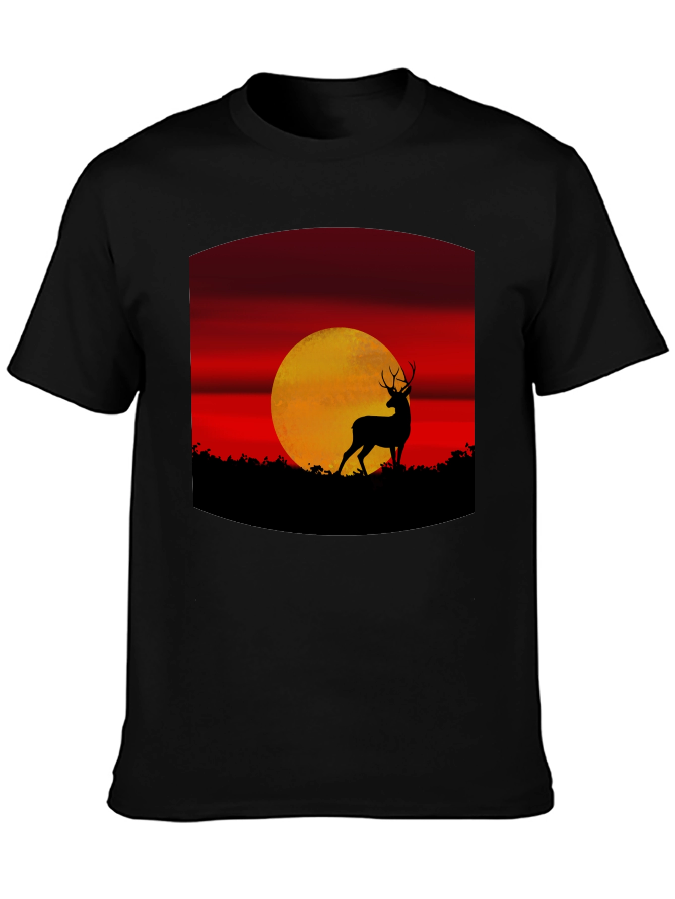 Black Deer Sunset Graphic Tee - Nature Inspired T-Shirt view 3
